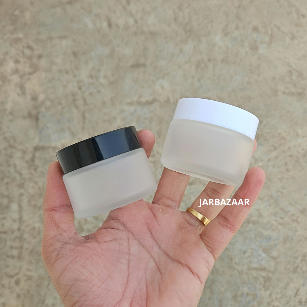 50 Gram Clear Frosted Glass Jar (Black/White Cap)