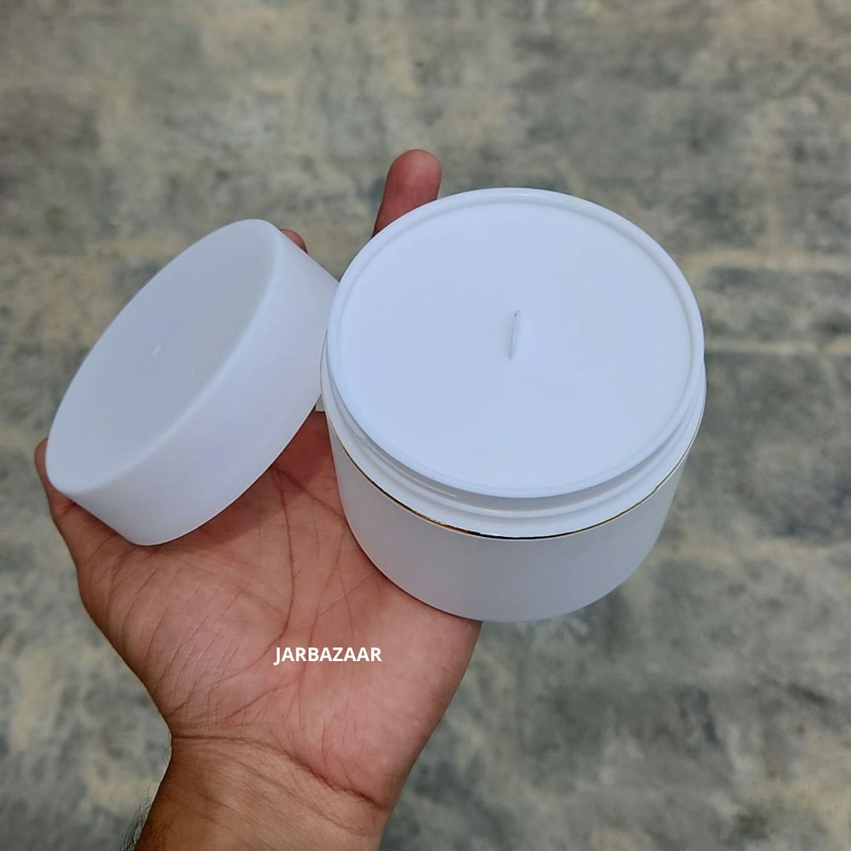 200 Gram Double Wall White Royal Jar (With Golden Lining)