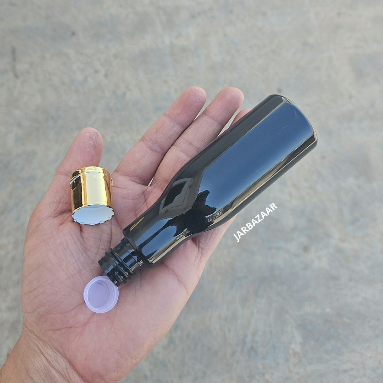 100 ML Asta Black Pet Bottle (With Golden Fliptop Caps)