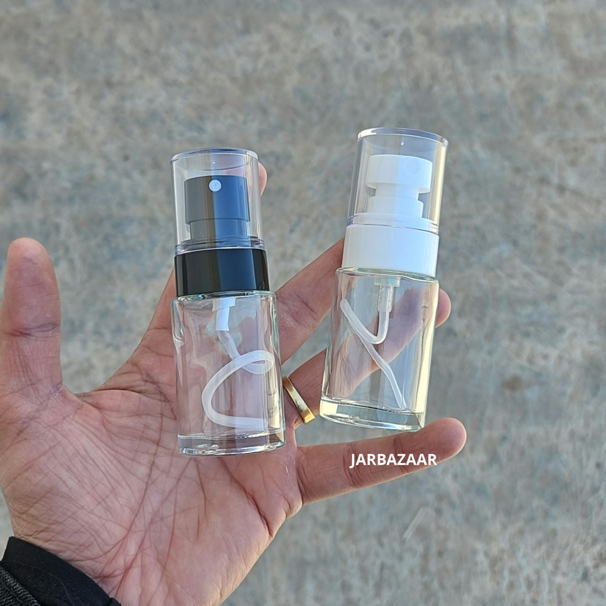 30 ML Transparent Flat Shoulder Glass Bottle (NHR SPRAY PUMP)