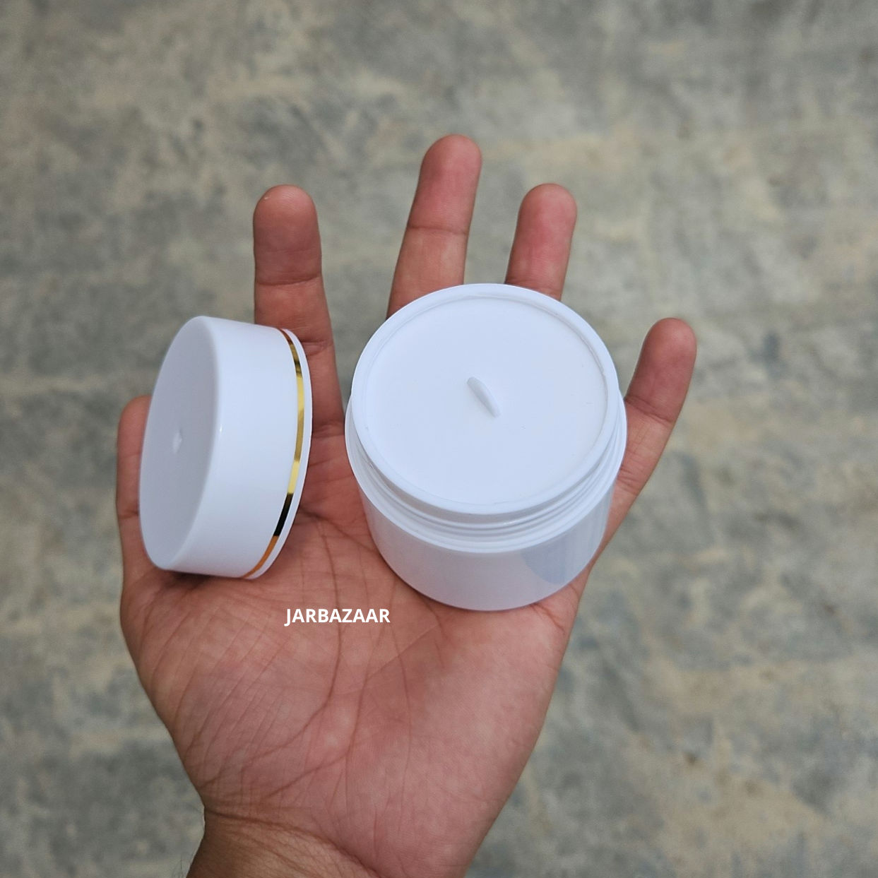 50 Gram Double Wall White Royal Jar (With Golden Lining)