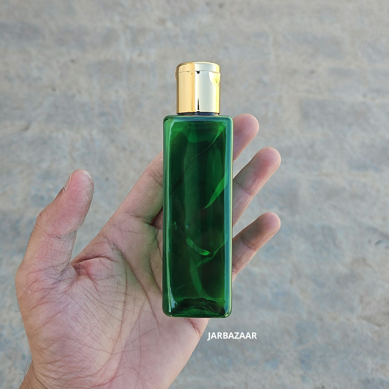 100 ML Square Green Pet Bottle (With Golden Fliptop Caps)
