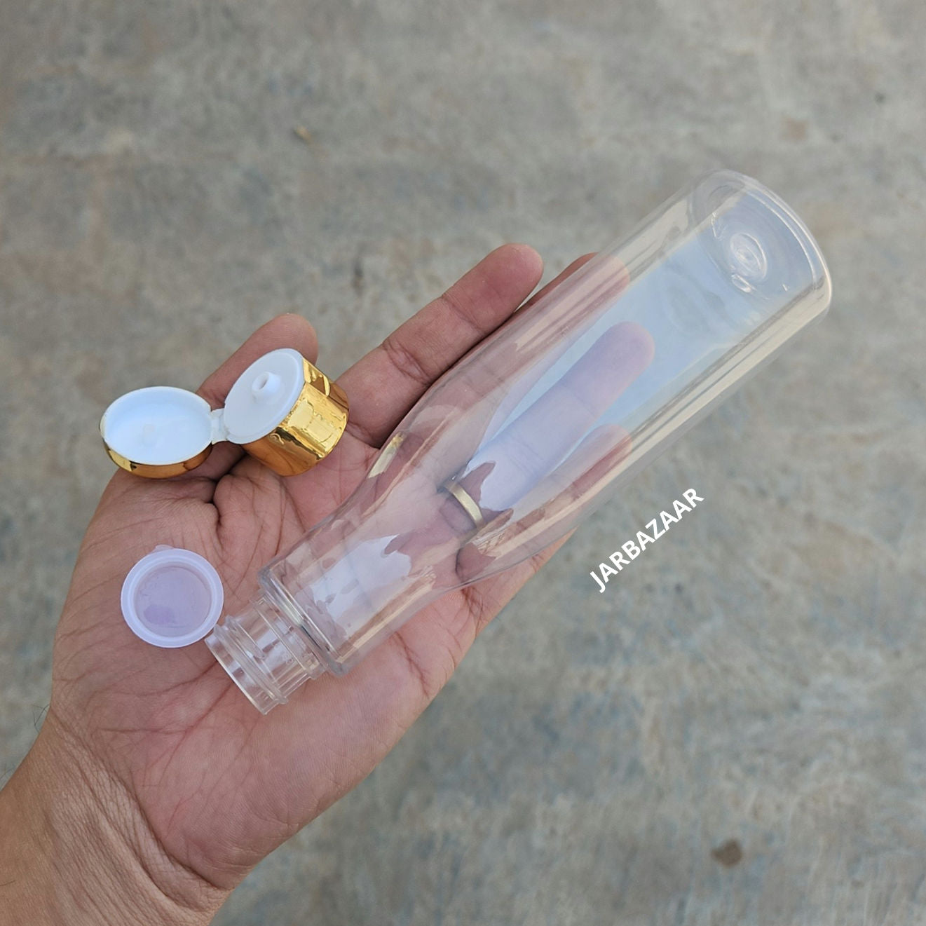 200 ML Asta Transparent Pet Bottle (With Golden Fliptop Caps)