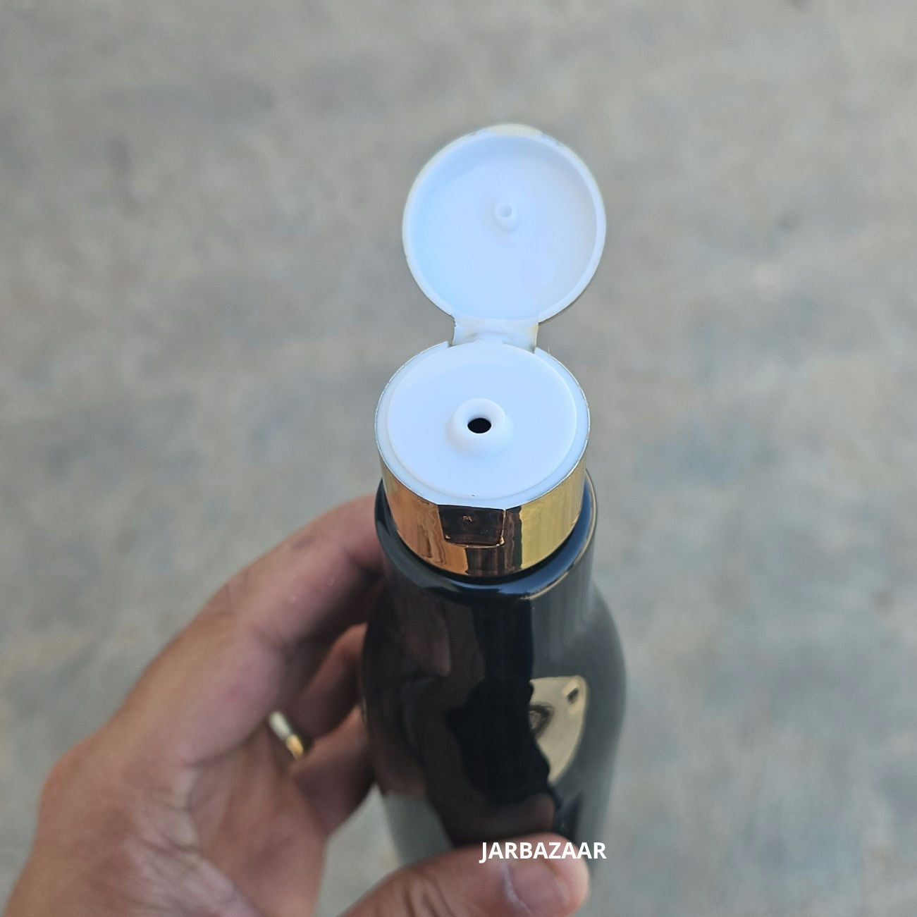 200 ML Asta Black Pet Bottle (With Golden Fliptop Caps)