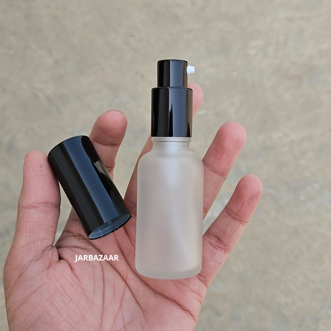 30 ML Clear Frosted Glass Bottle (With Premium Black Serum Pumps)