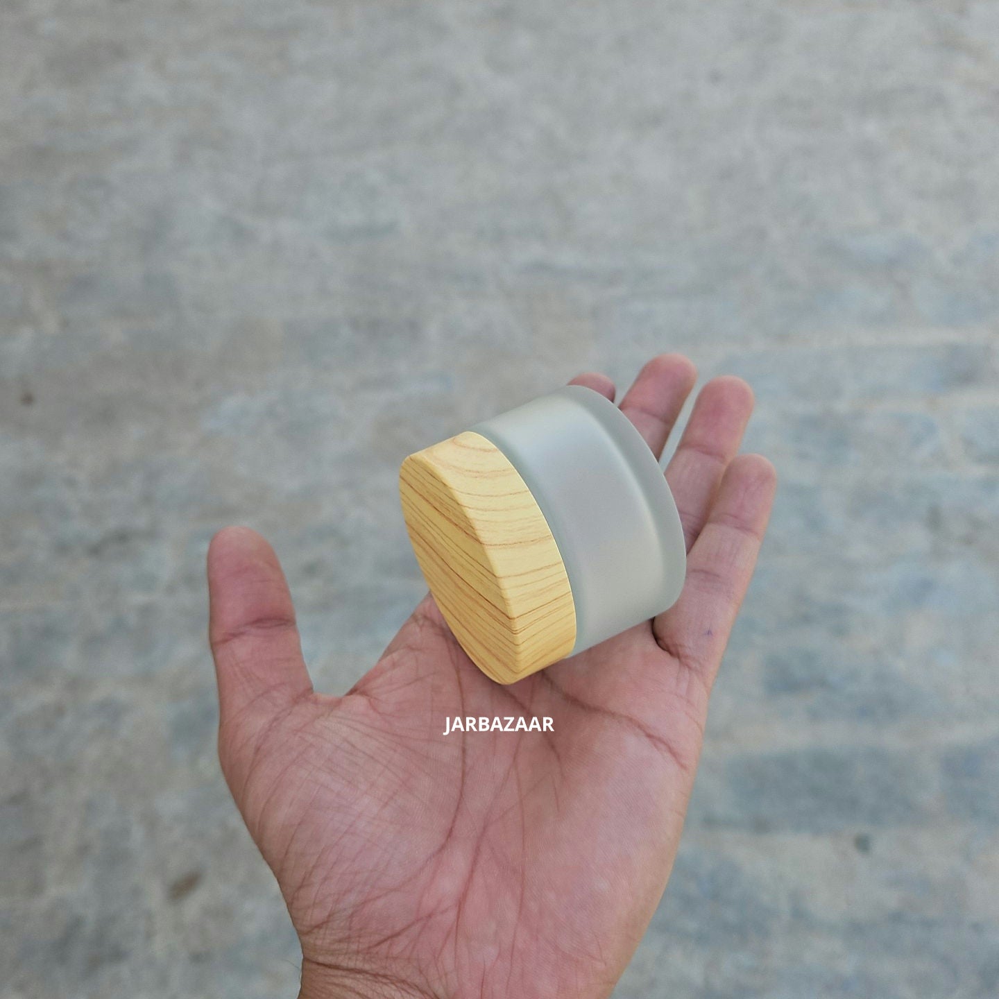 50 Gram Frosted Glass Jar (With Wooden Printed Plastic Caps)