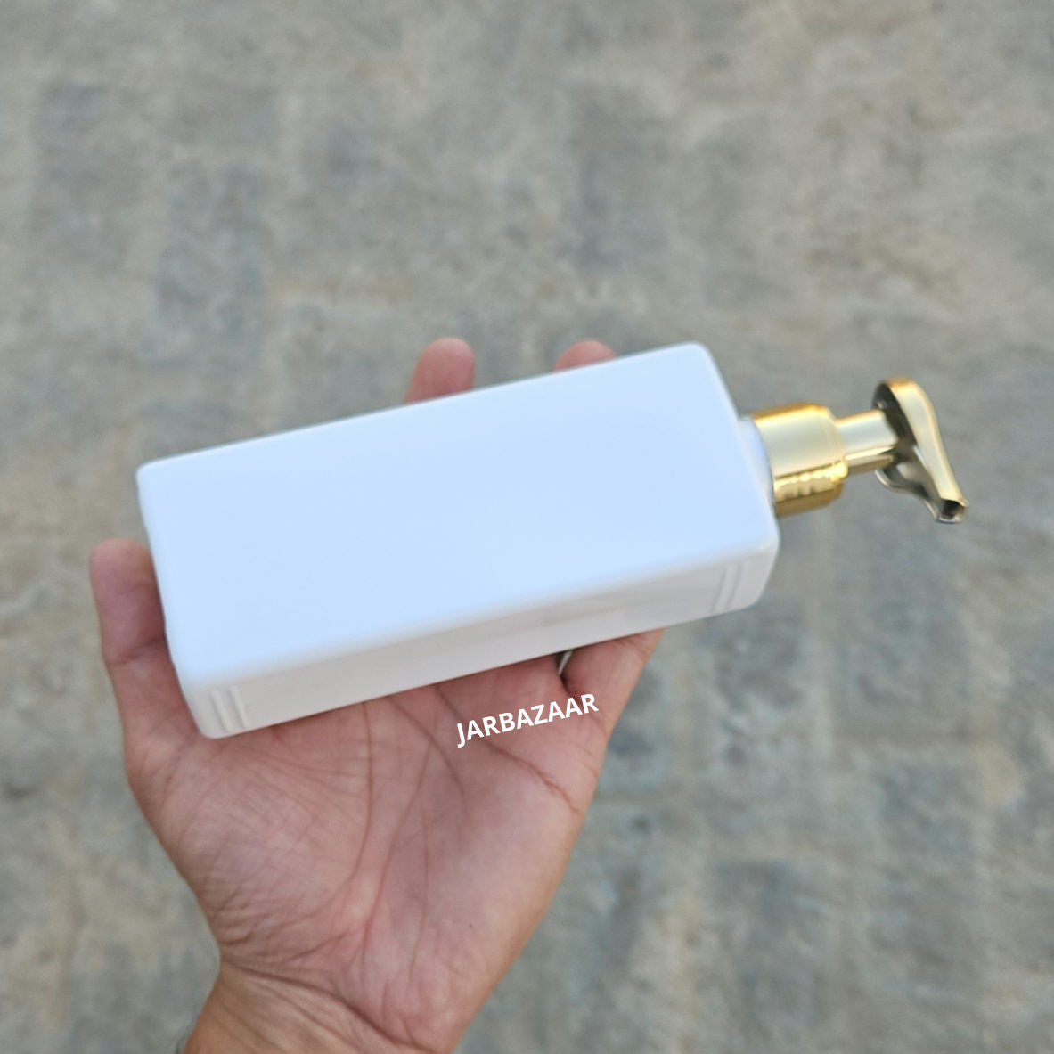 250 ML Rectangle Milky Bottle (With Premium Golden Metallic Dispenser)