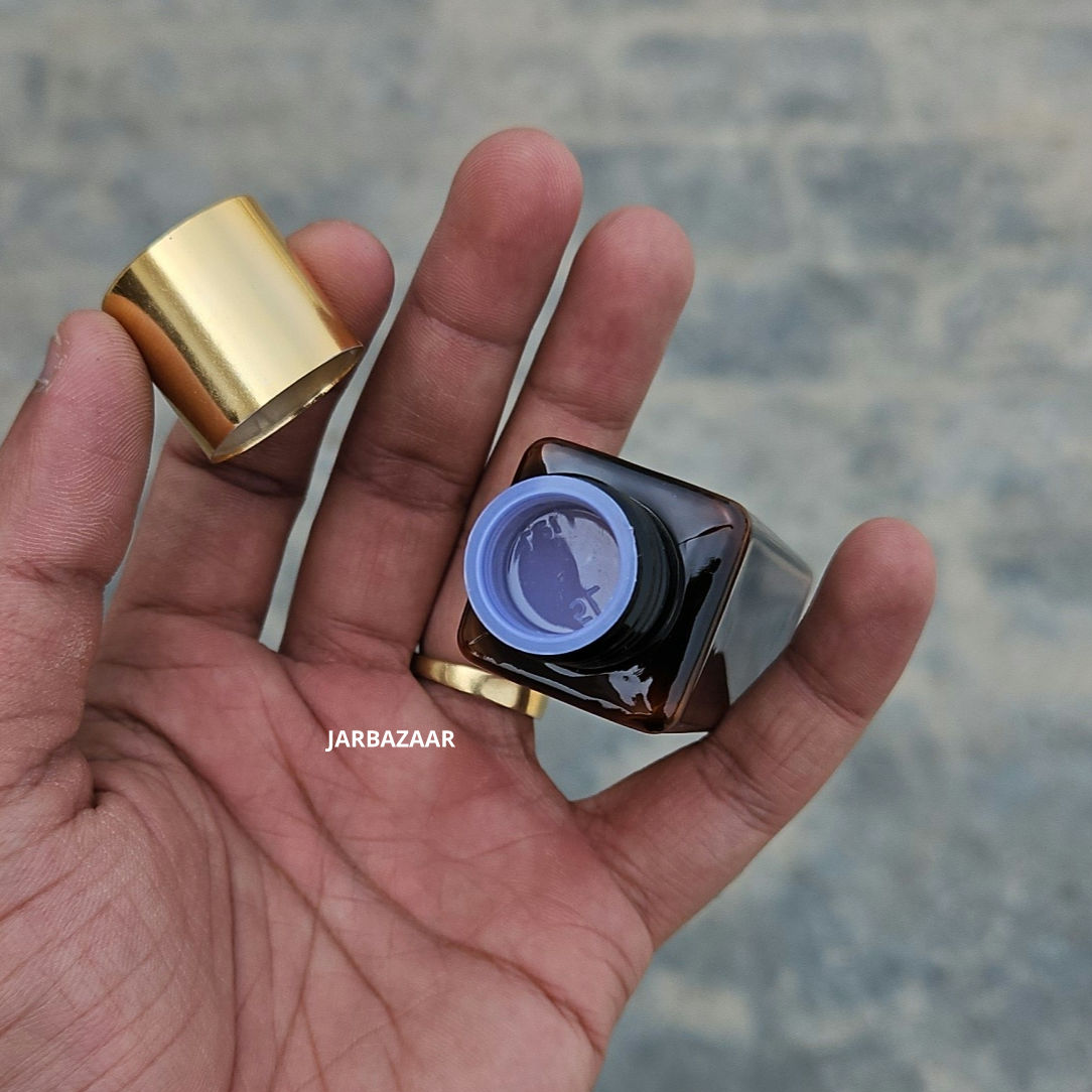 50 ml Square Amber Pet Bottle (Golden Cap)