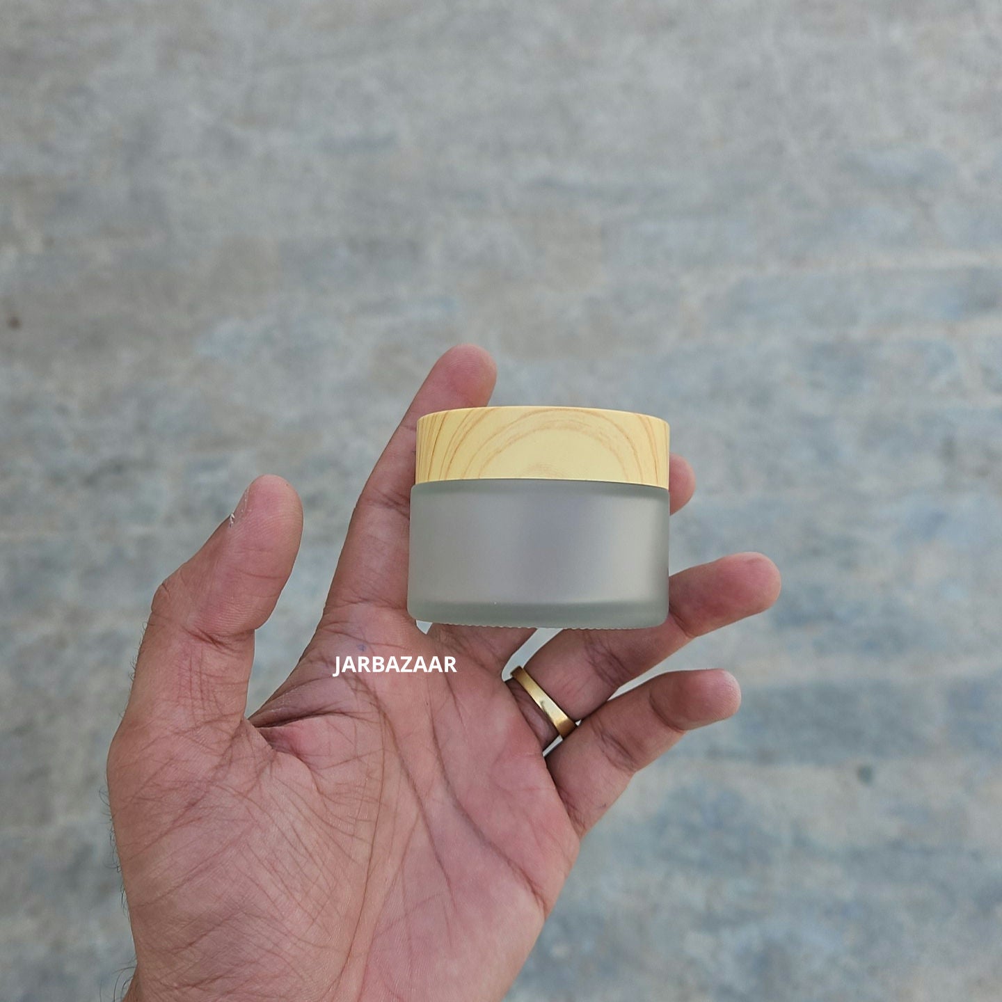 50 Gram Frosted Glass Jar (With Wooden Printed Plastic Caps)