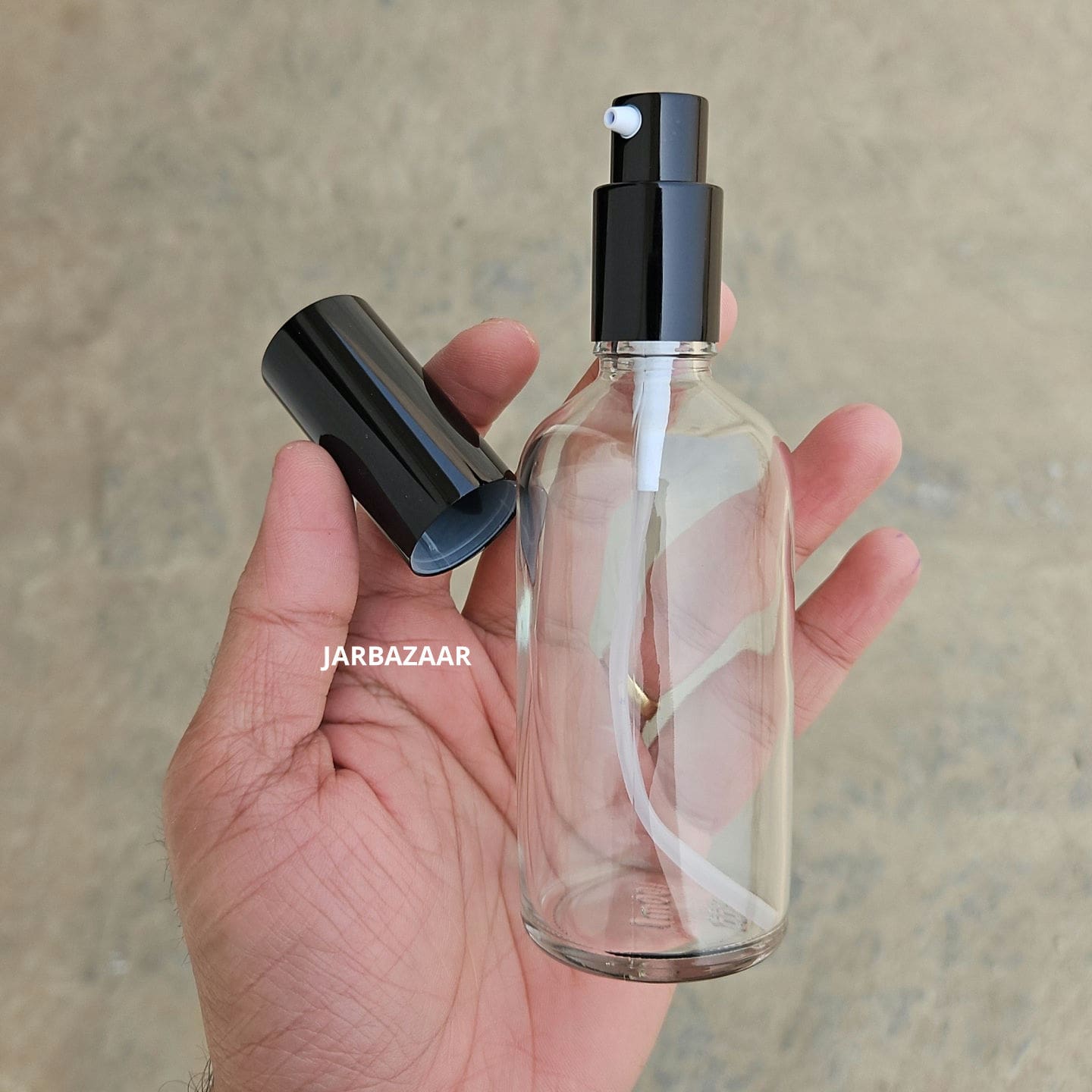 100 ML Clear Glass Bottle (With Premium Black Serum Pumps)