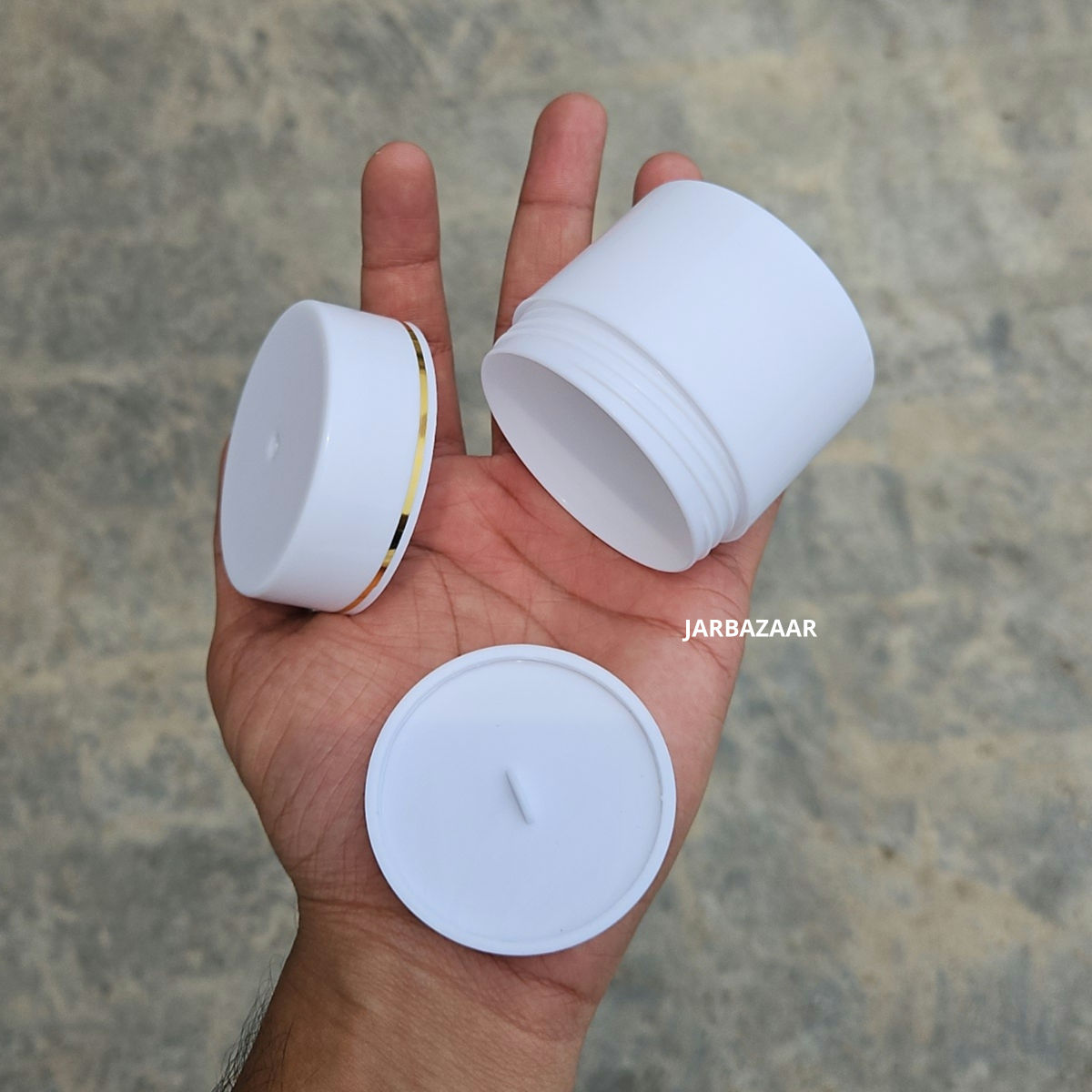 50 Gram Double Wall White Royal Jar (With Golden Lining)