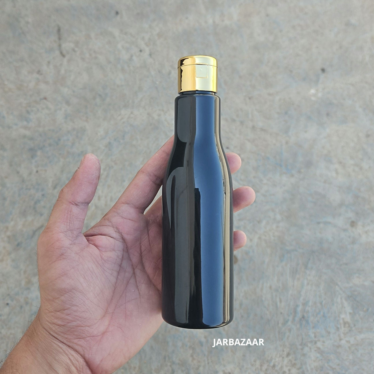 200 ML Asta Black Pet Bottle (With Golden Fliptop Caps)