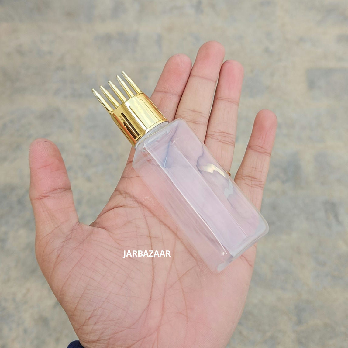 50 ML Square Transparent Pet Bottle (With Golden Comb Cap)
