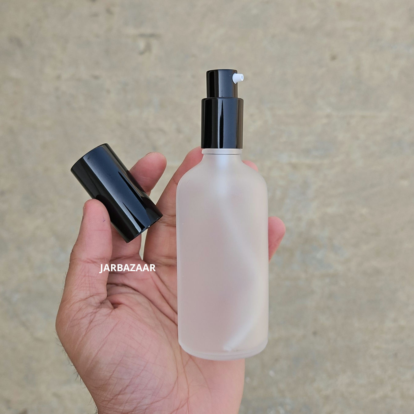 100 ML Clear Frosted Glass Bottle (With Premium Black Serum Pumps)