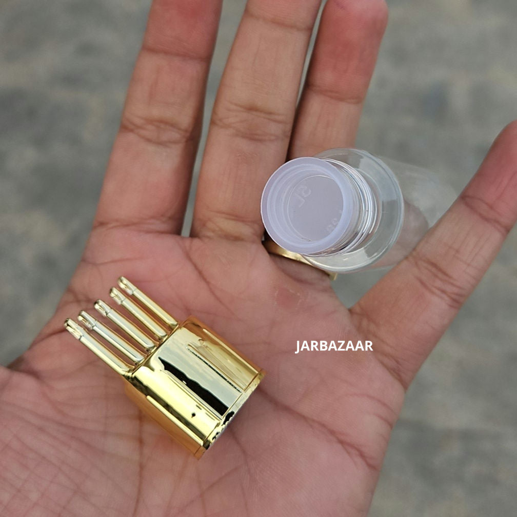 30 ML Transparent Pet Bottle (With Golden Comb Cap)