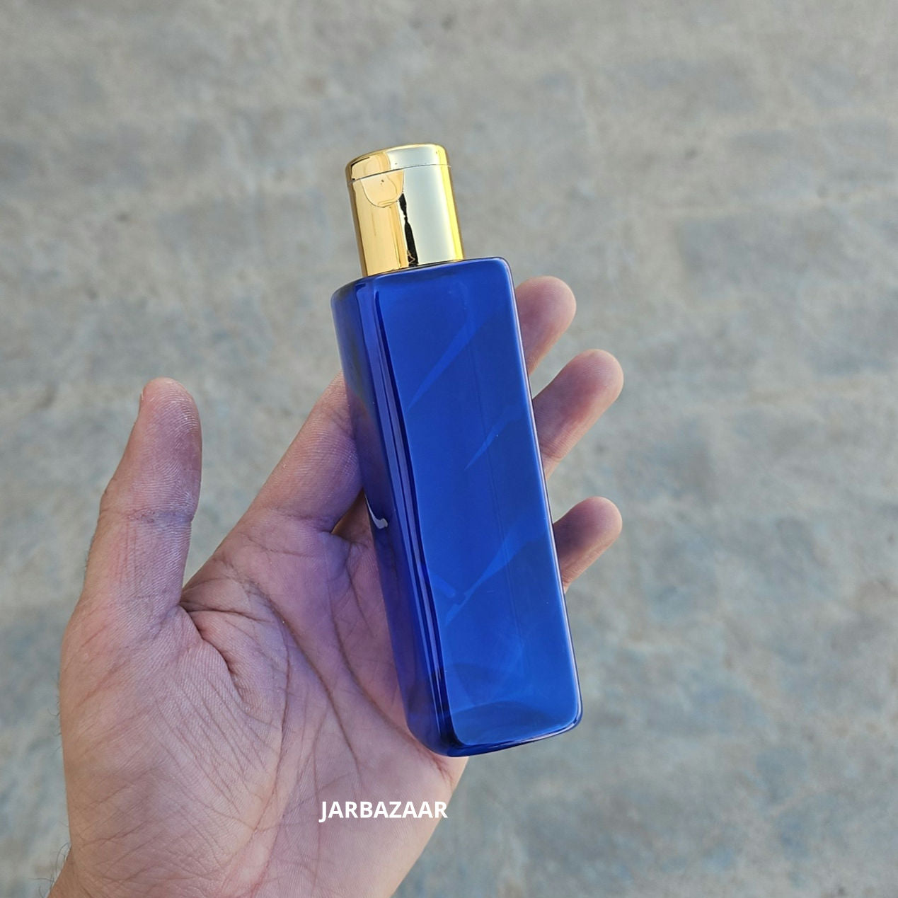 100 ML Square Blue Pet Bottle (With Golden Fliptop Caps)