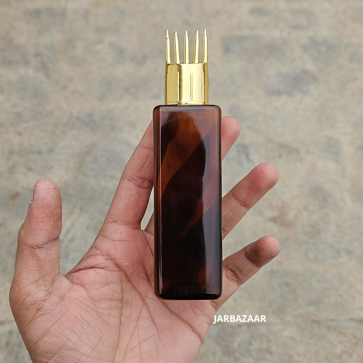 100 ML Square Amber Pet Bottle (With Golden Comb Cap)