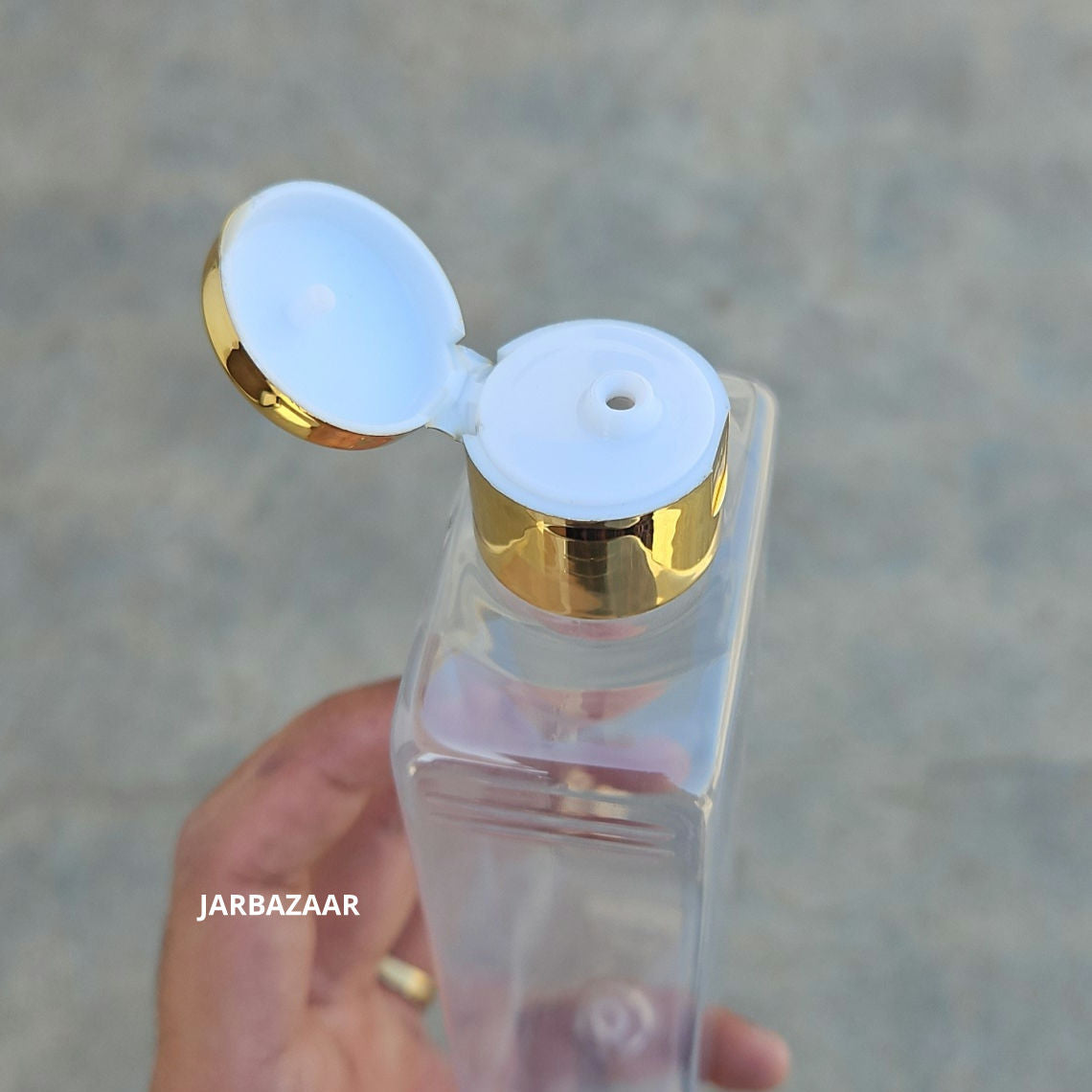 250 ML Rectangle Transparent Pet Bottle (With Golden Fliptop Caps)