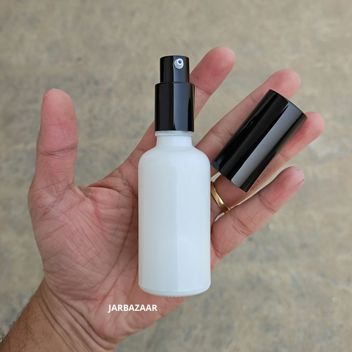 50 ml White Glass bottle (With Premium Black Serum Pumps)