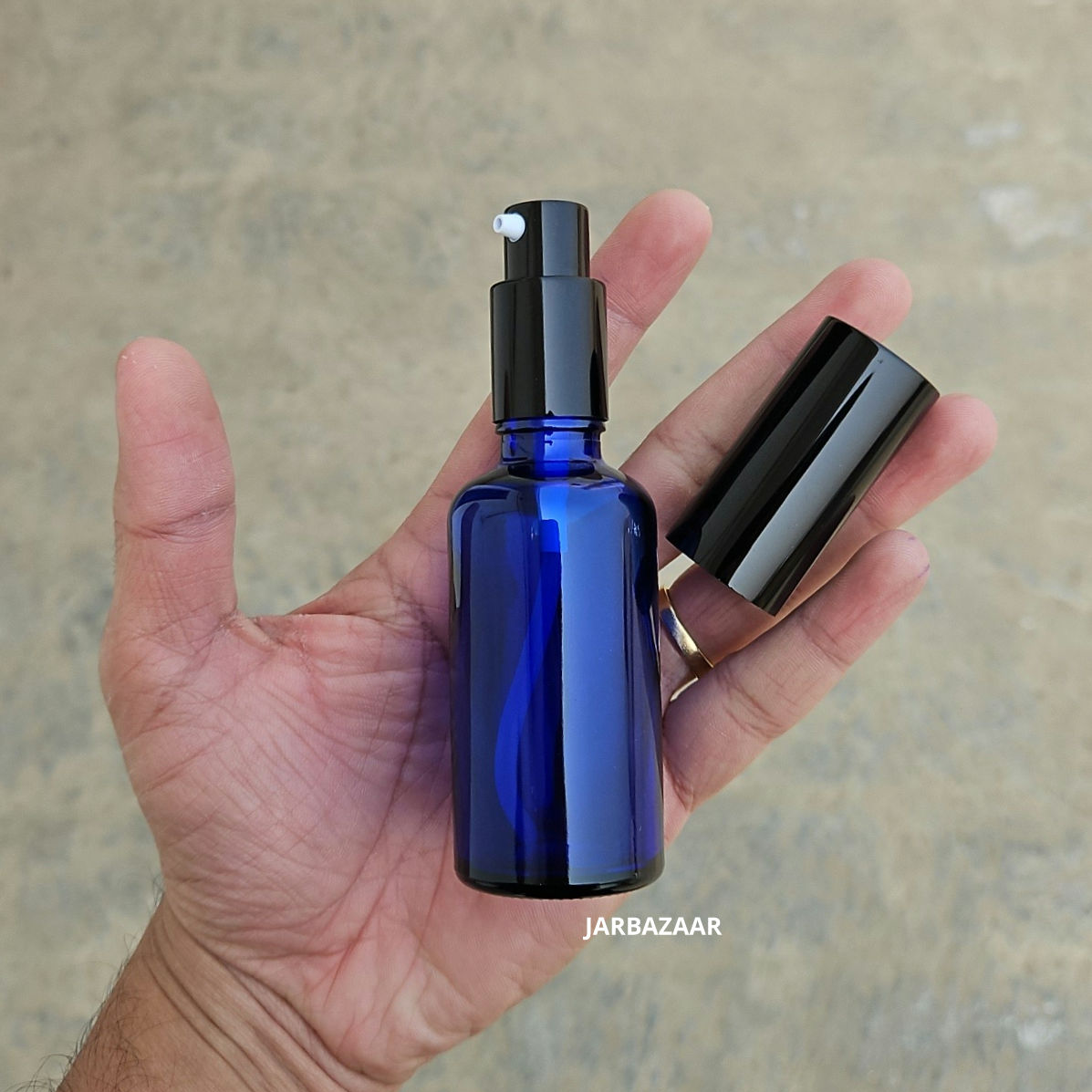 50 ml Blue Glass bottle (With Premium Black Serum Pumps)