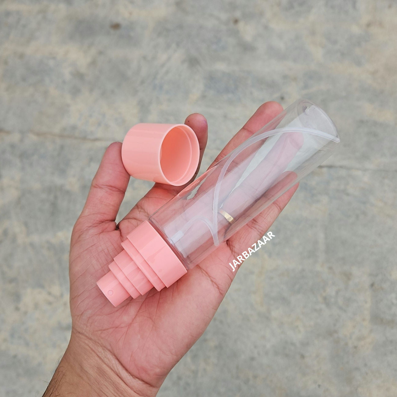 100 ML Sleek Transparent Pet Bottle (With Pink Opaque Spray Pumps)