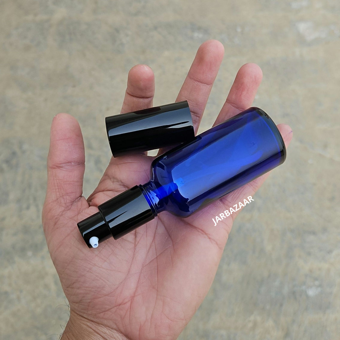 50 ml Blue Glass bottle (With Premium Black Serum Pumps)