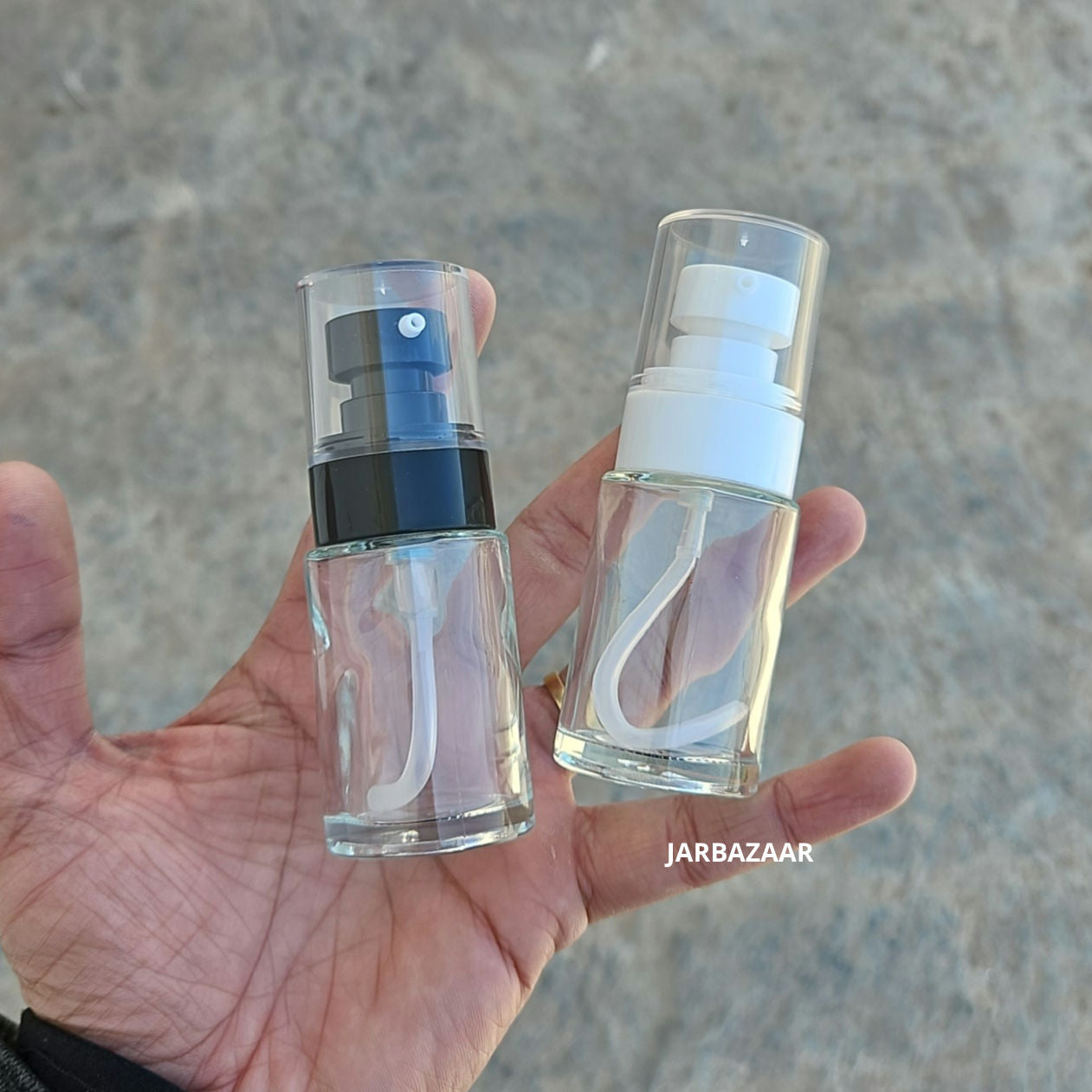 30 ML Transparent Flat Shoulder Glass Bottle (NHR SERUM PUMP)