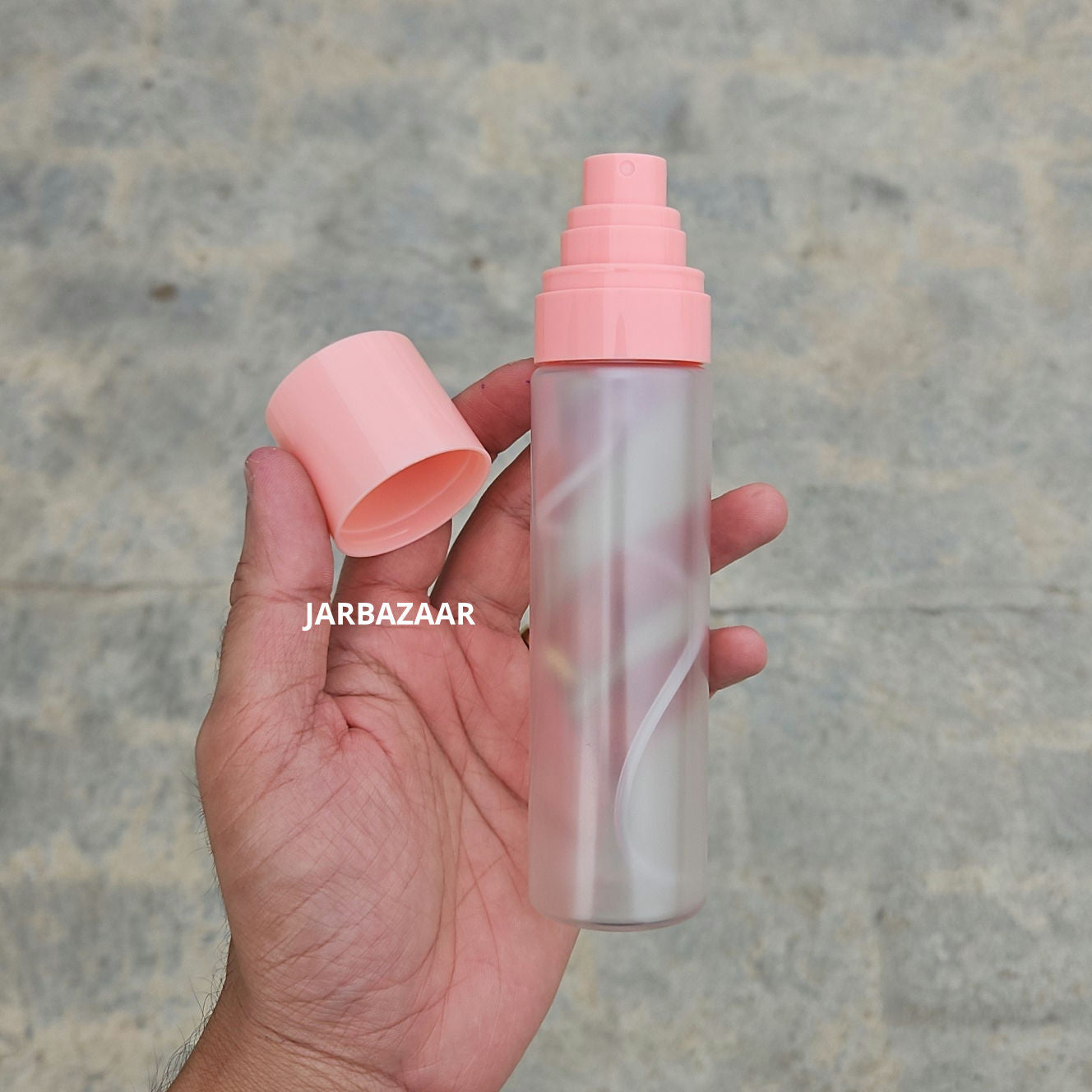 100 ML Sleek Frosted Pet Bottle (With Pink Opaque Spray Pumps)