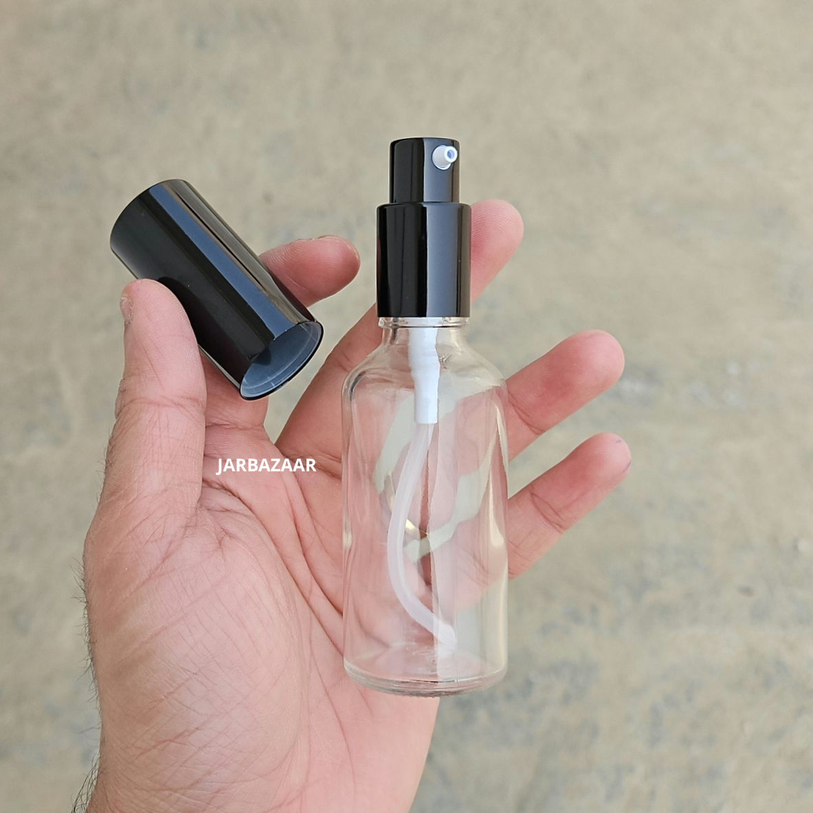 50 ML Clear Glass Bottle (With Premium Black Serum Pumps)