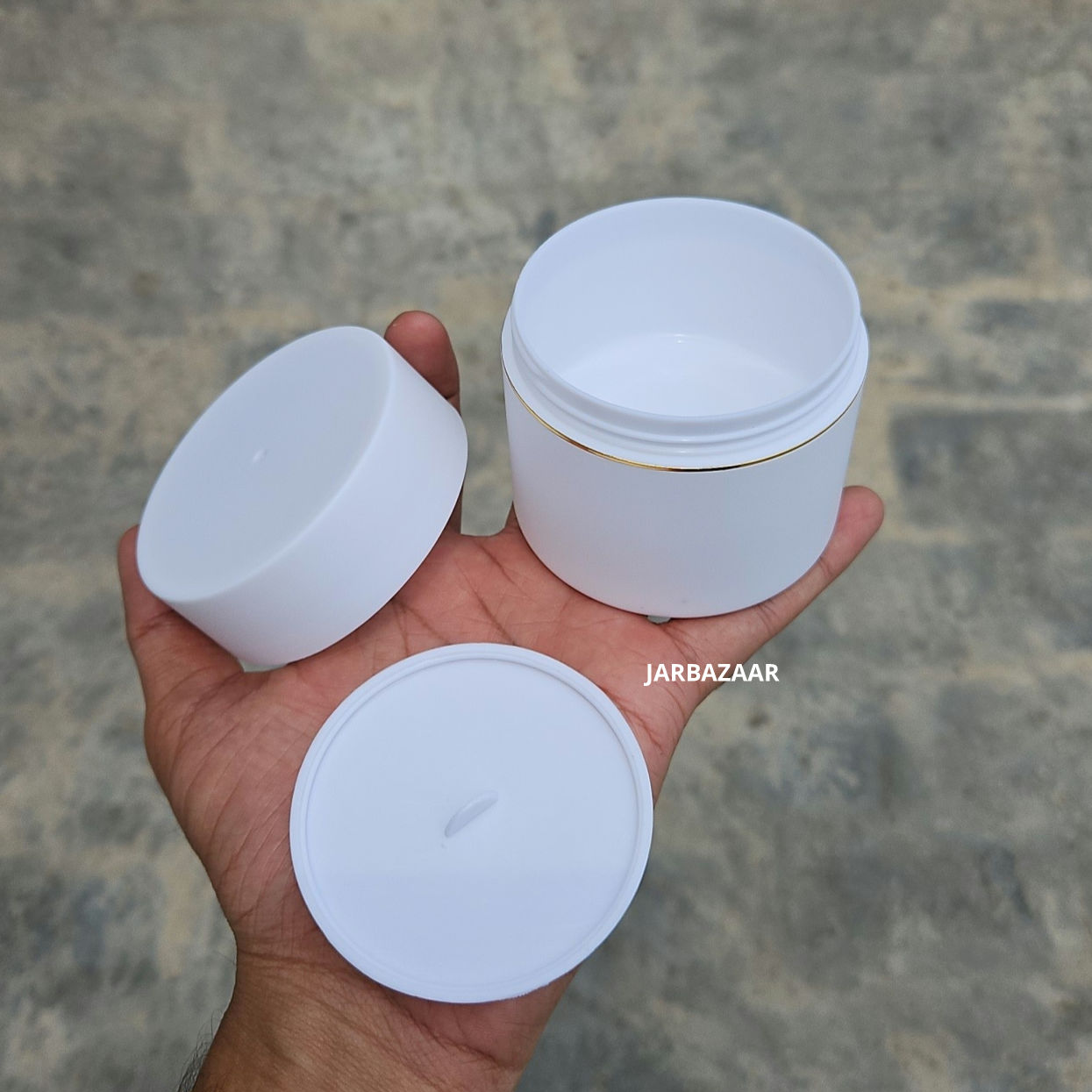 100 Gram Double Wall White Royal Jar (With Golden Lining)