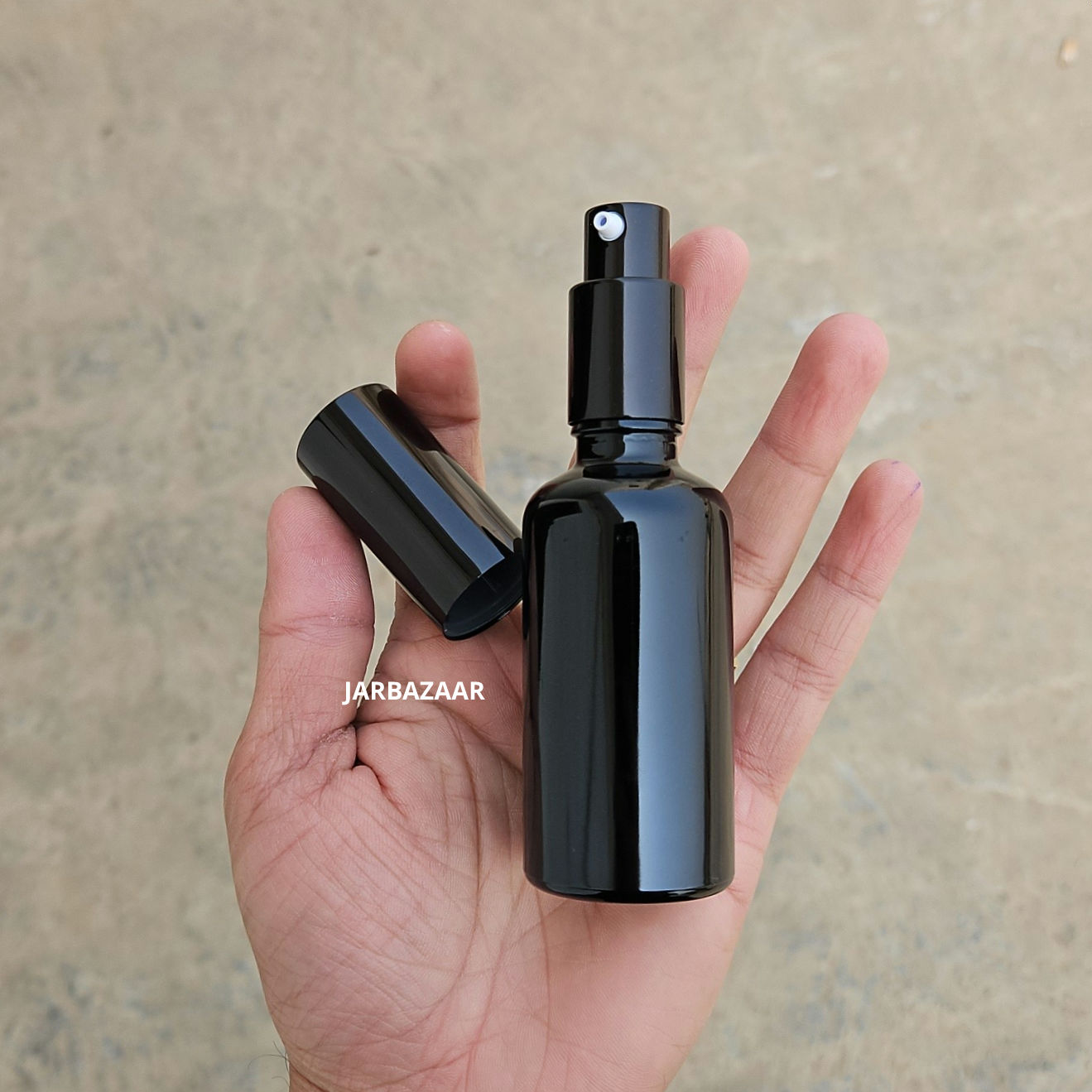50 ml Glossy Black Glass bottle (With Premium Black Serum Pumps)