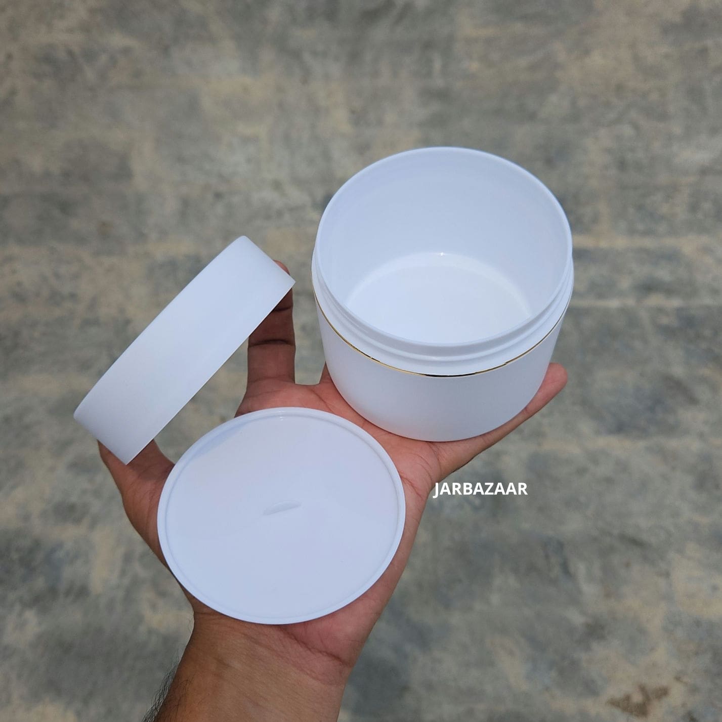 200 Gram Double Wall White Royal Jar (With Golden Lining)