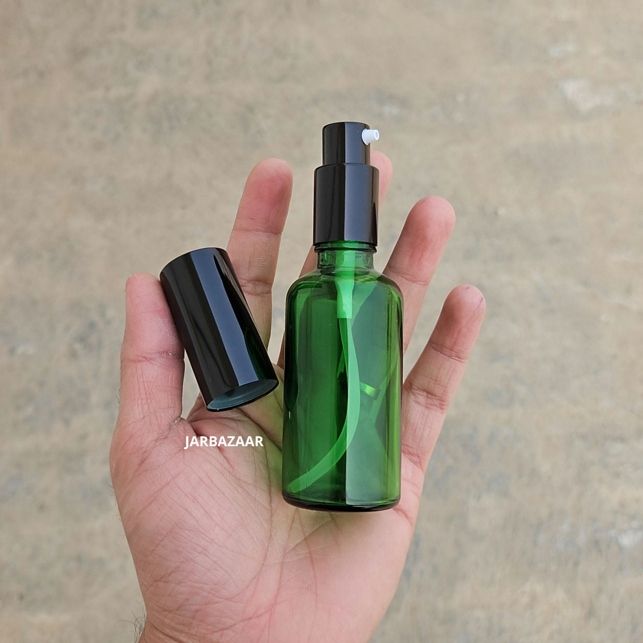 50 ml Green Glass bottle (With Premium Black Serum Pumps)