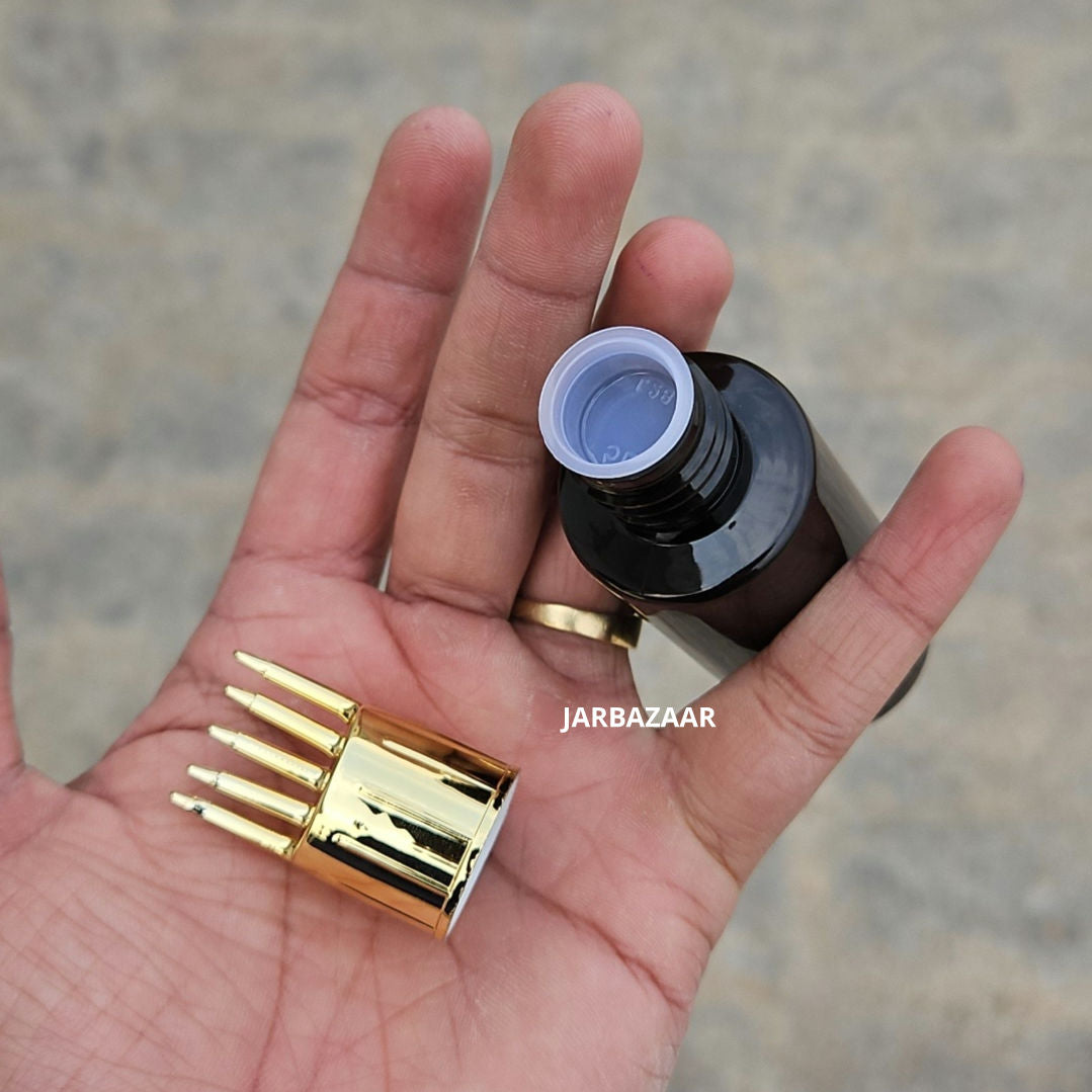 50 ML GLI Dark Amber Pet Bottle (With Golden Comb Cap)