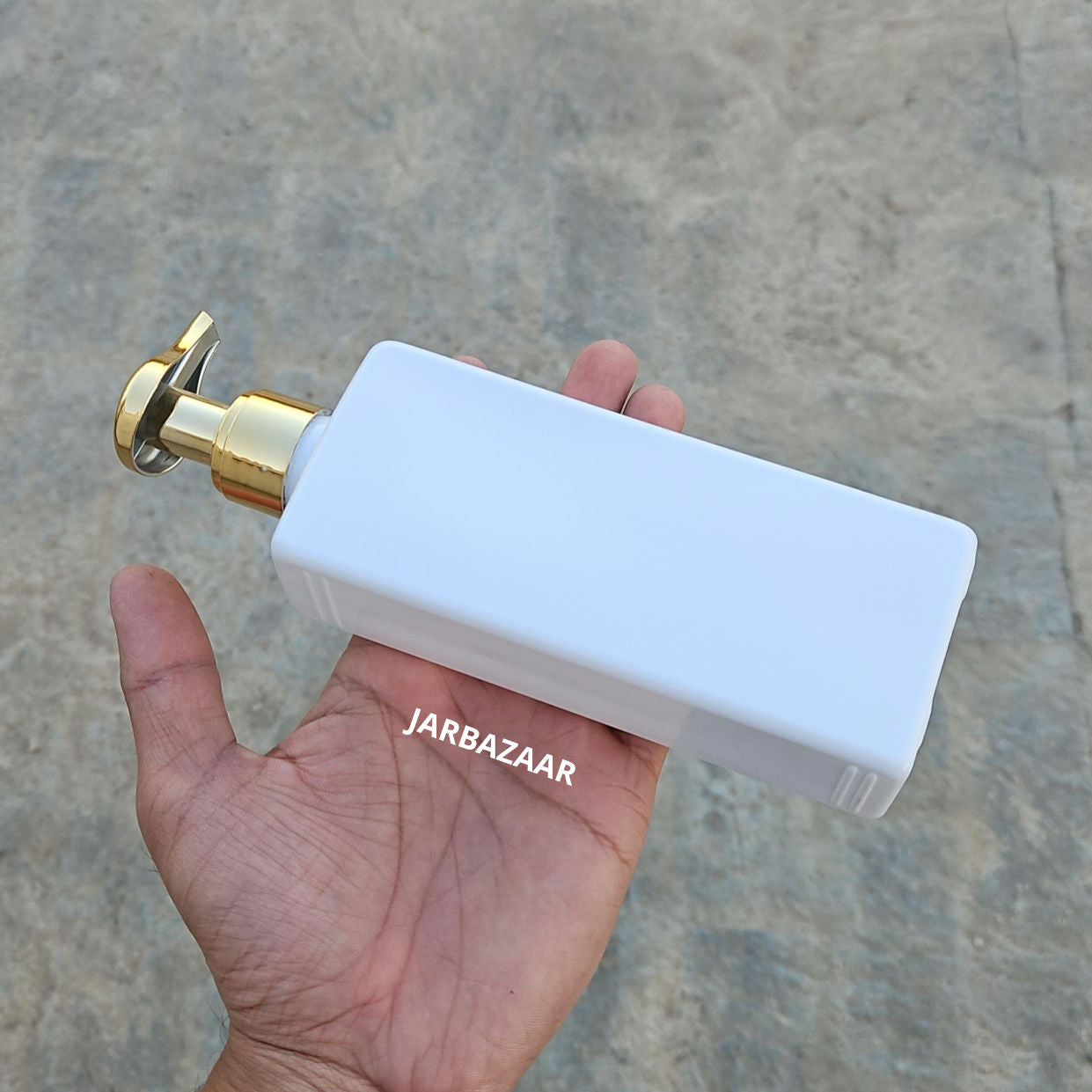 250 ML Rectangle Milky Bottle (With Premium Golden Metallic Dispenser)