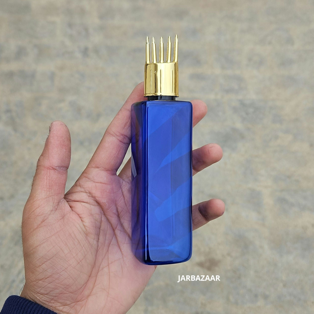 100 ML Square Blue Pet Bottle (With Golden Comb Cap)