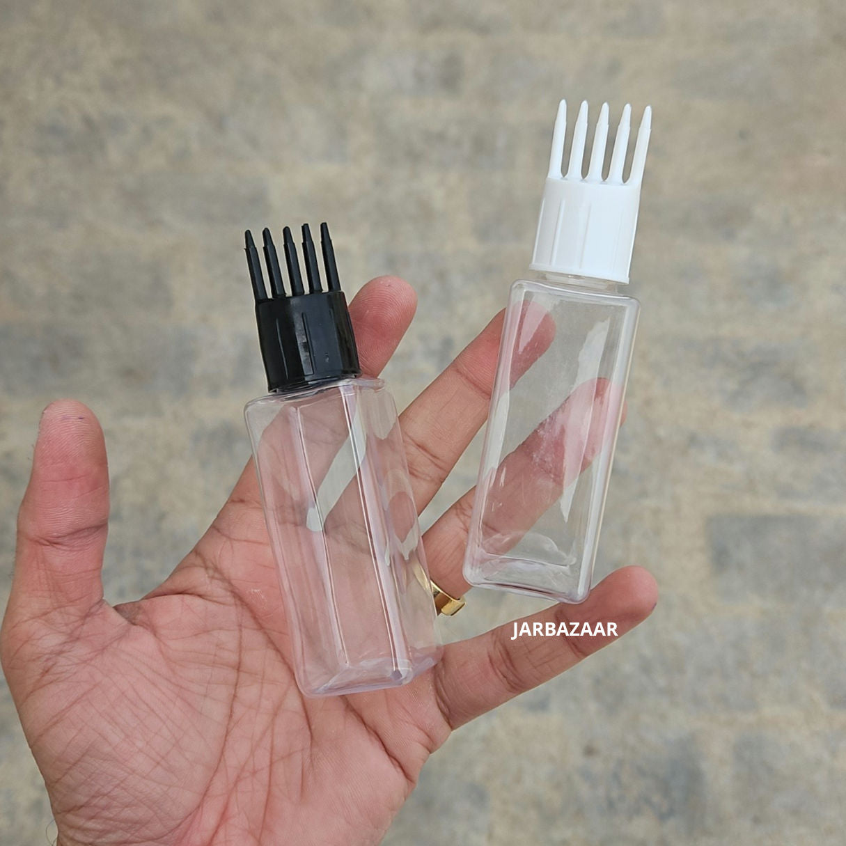 50 ML Square Transparent Pet Bottle (With Comb Cap)