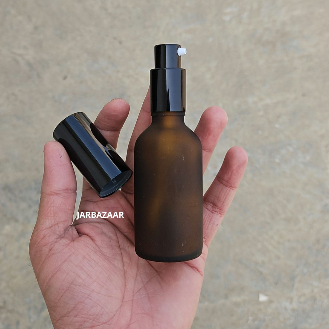 50 ml Amber Frosted Glass bottle (With Premium Black Serum Pumps)