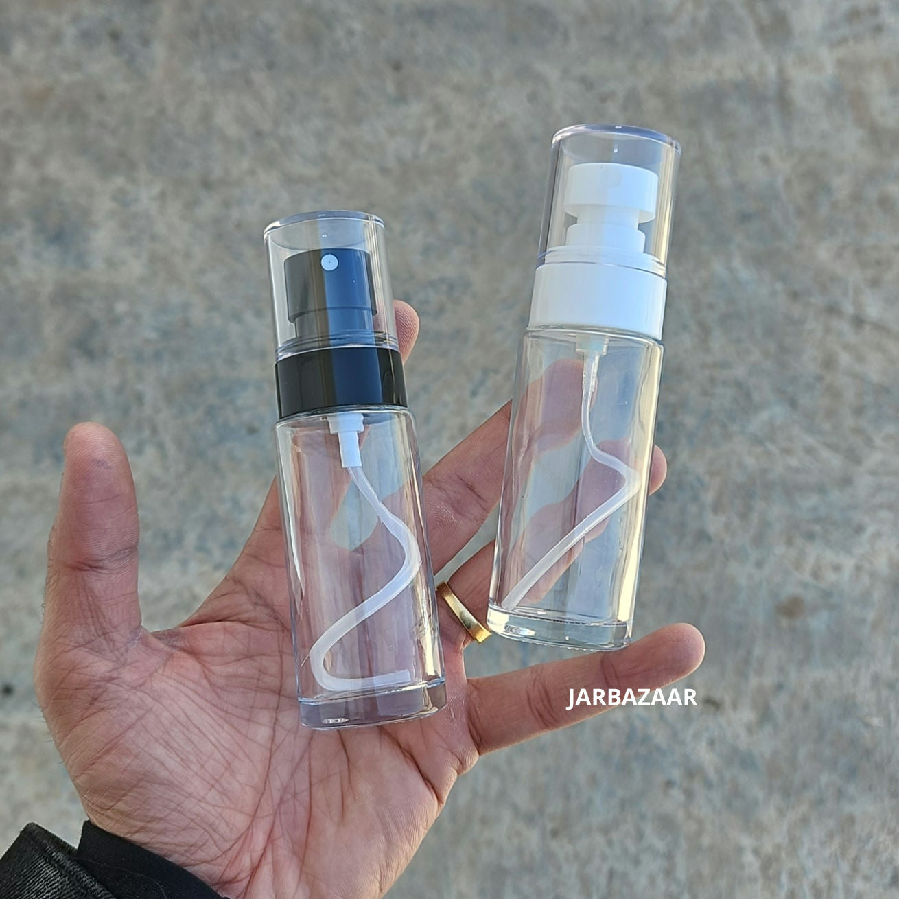 50 ML Transparent Flat Shoulder Glass Bottle (NHR SPRAY PUMP)