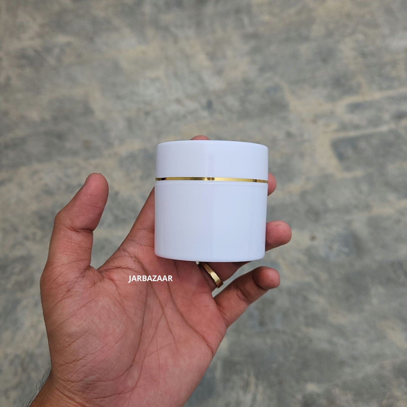 50 Gram Double Wall White Royal Jar (With Golden Lining)