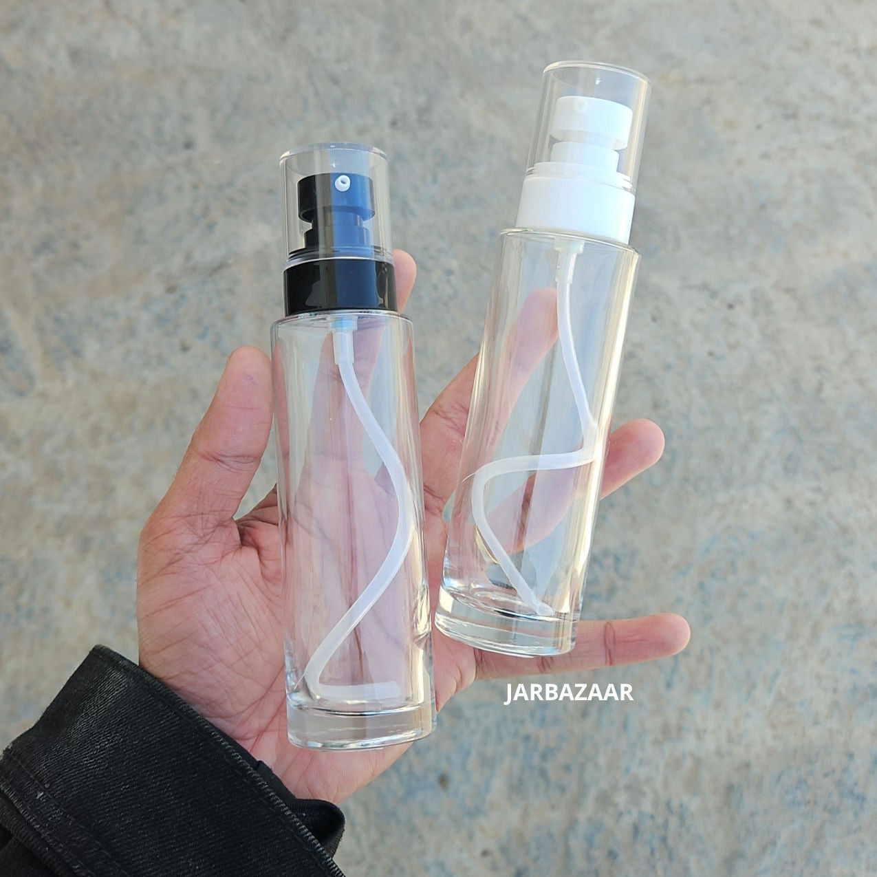 100 ML Transparent Flat Shoulder Glass Bottle (NHR SERUM PUMP)