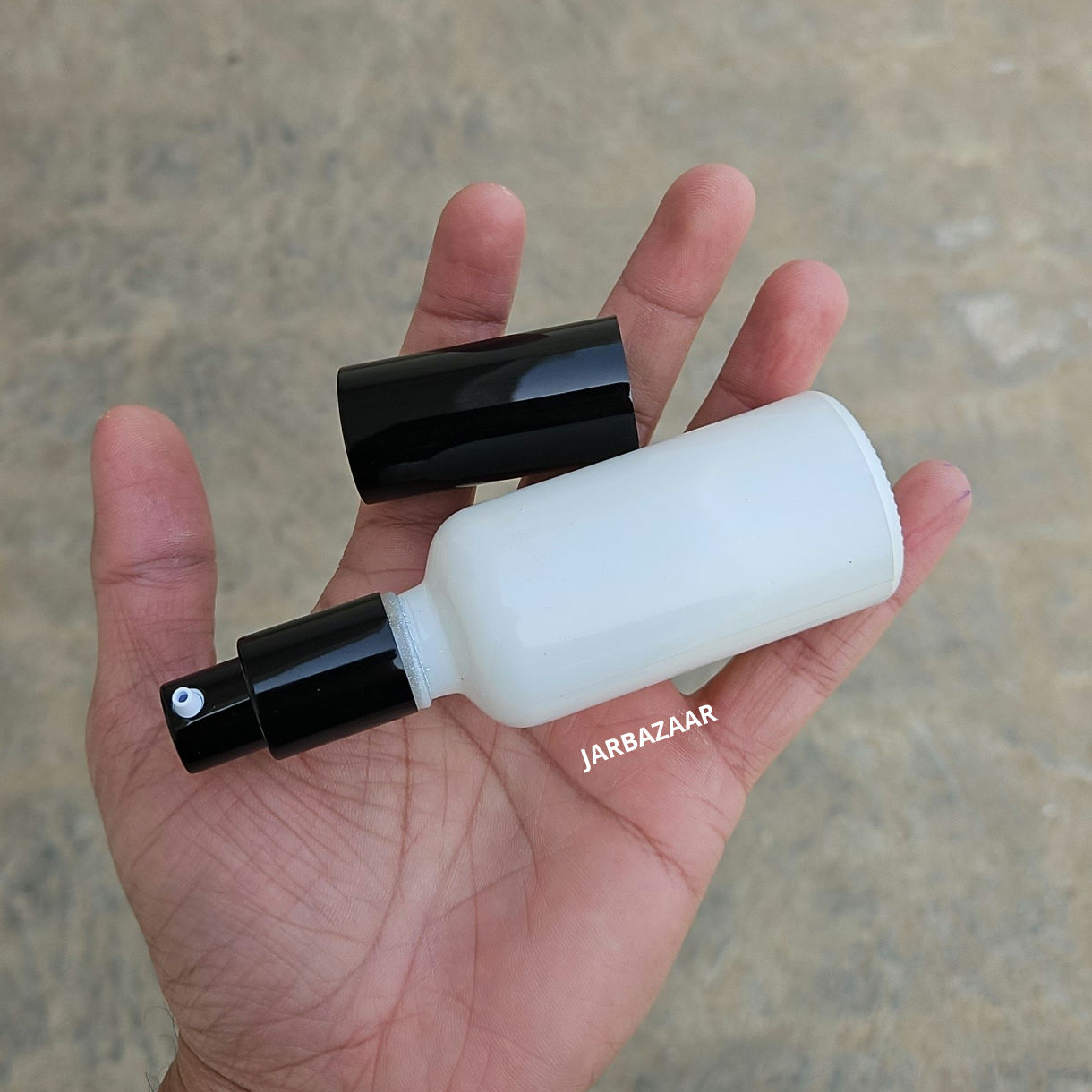 50 ml White Glass bottle (With Premium Black Serum Pumps)
