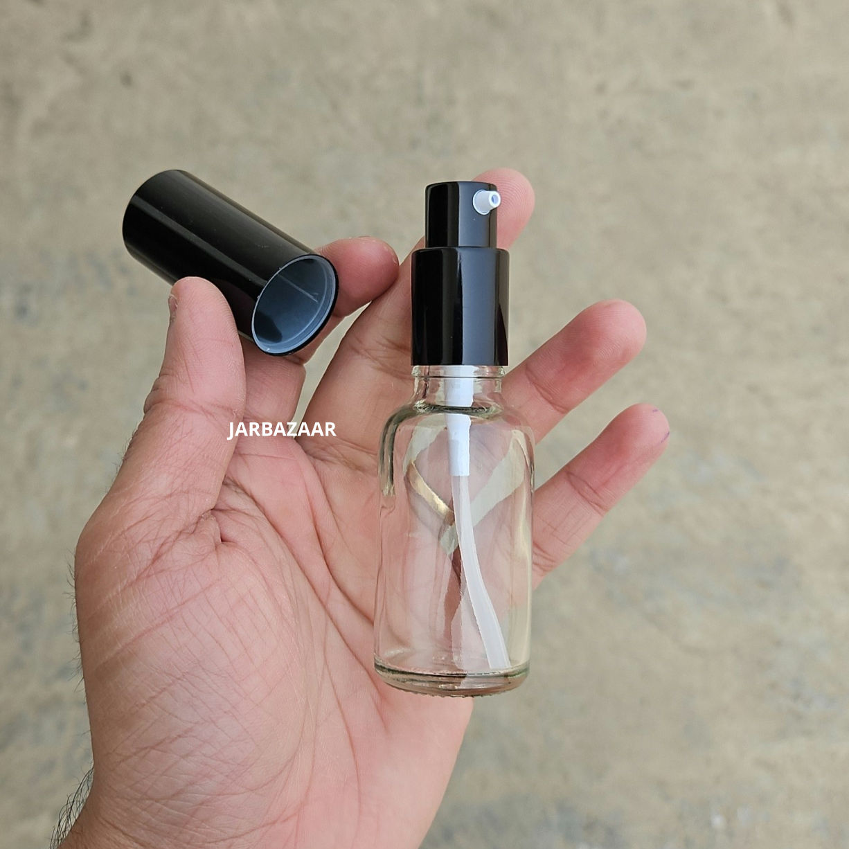 30 ML Clear Glass Bottle (With Premium Black Serum Pumps)