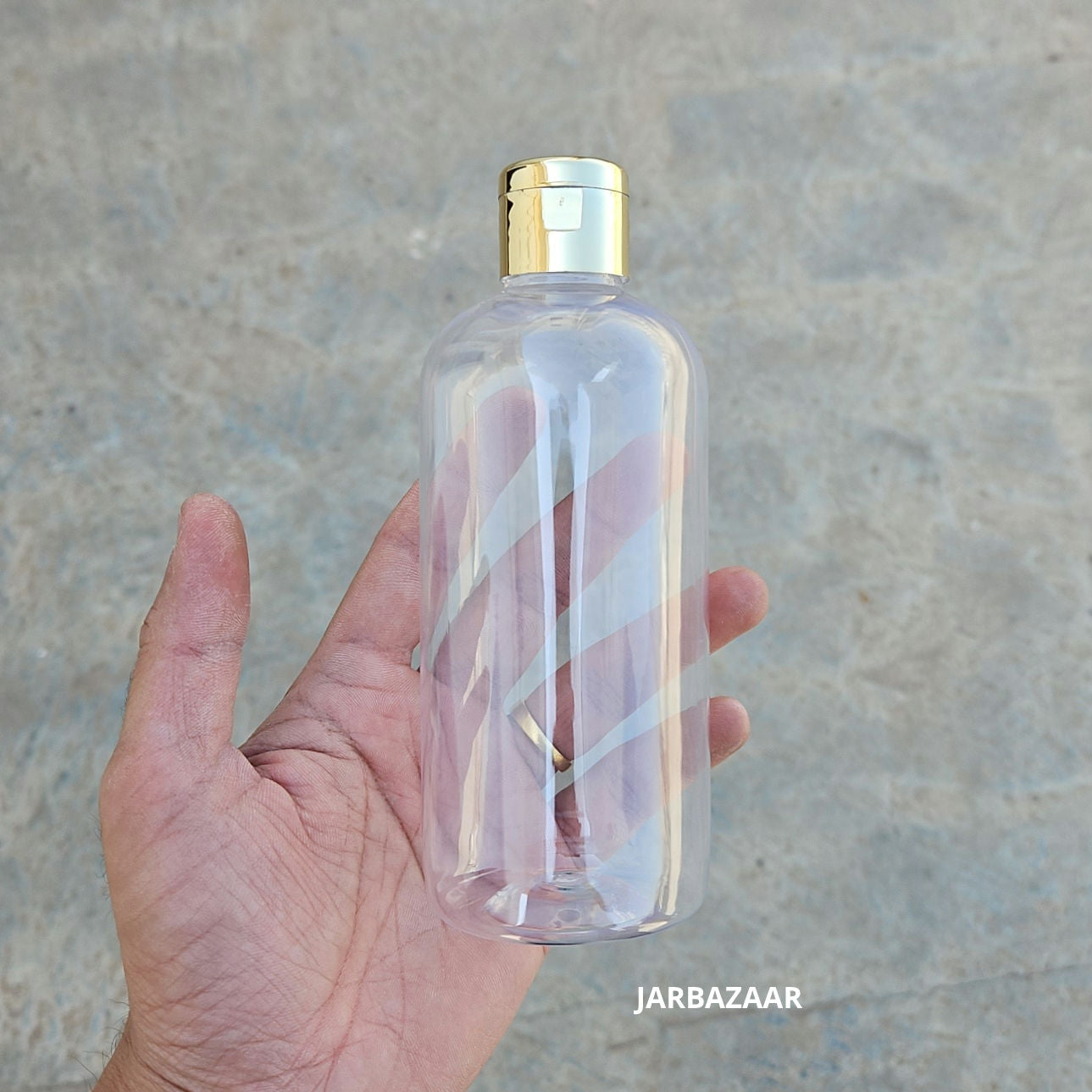 300 ML Boston Transparent Pet Bottle (With Golden Fliptop Caps)