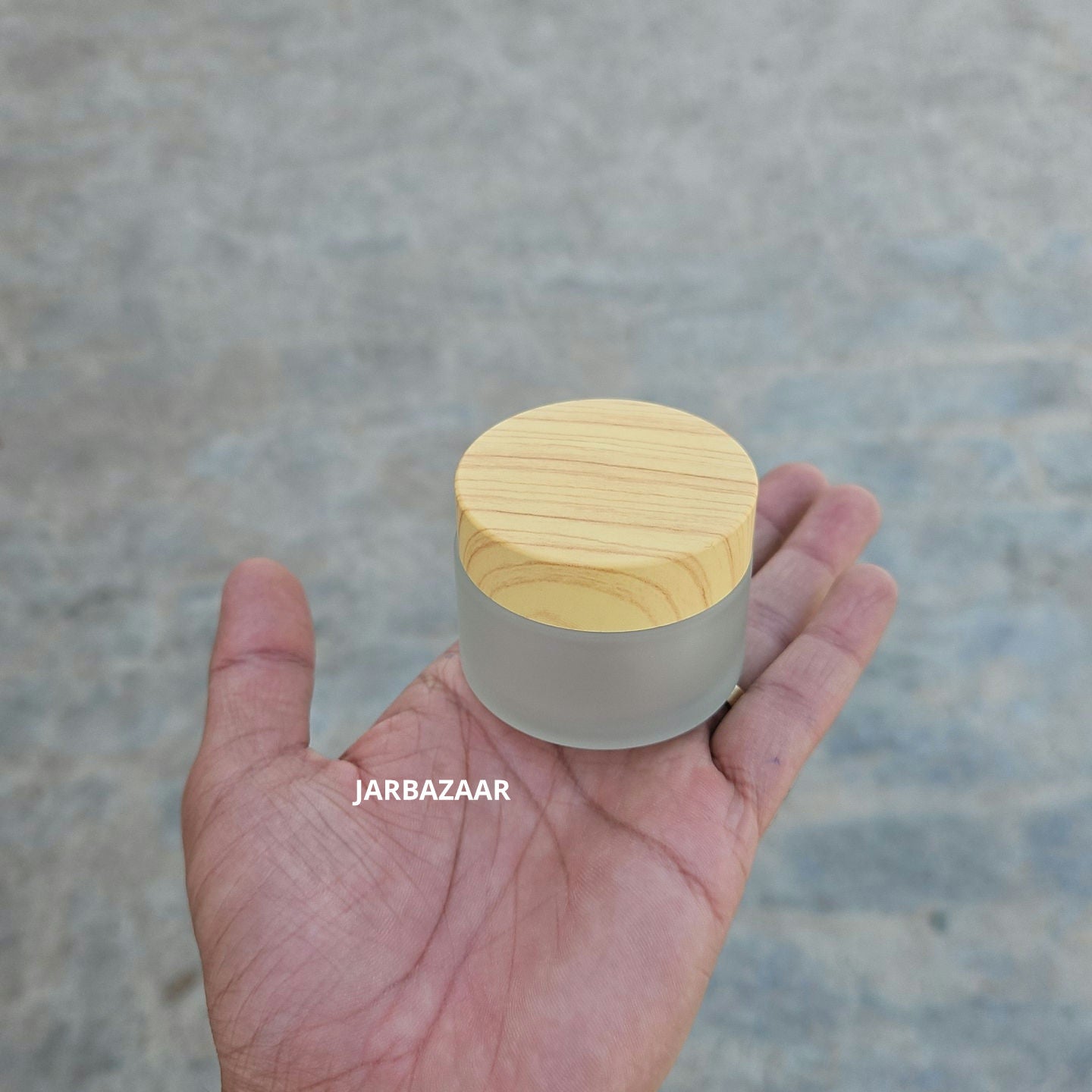 50 Gram Frosted Glass Jar (With Wooden Printed Plastic Caps)