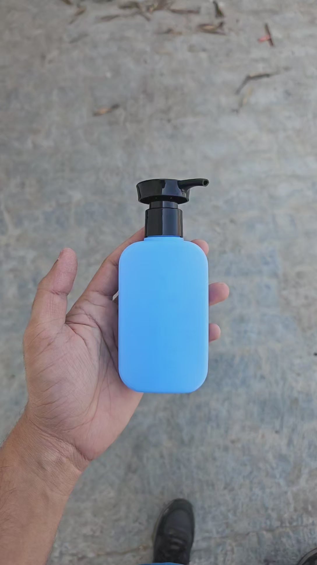 125 ML Flat Sky Blue HDPE Bottle (With Disc Top Dispenser Pump)