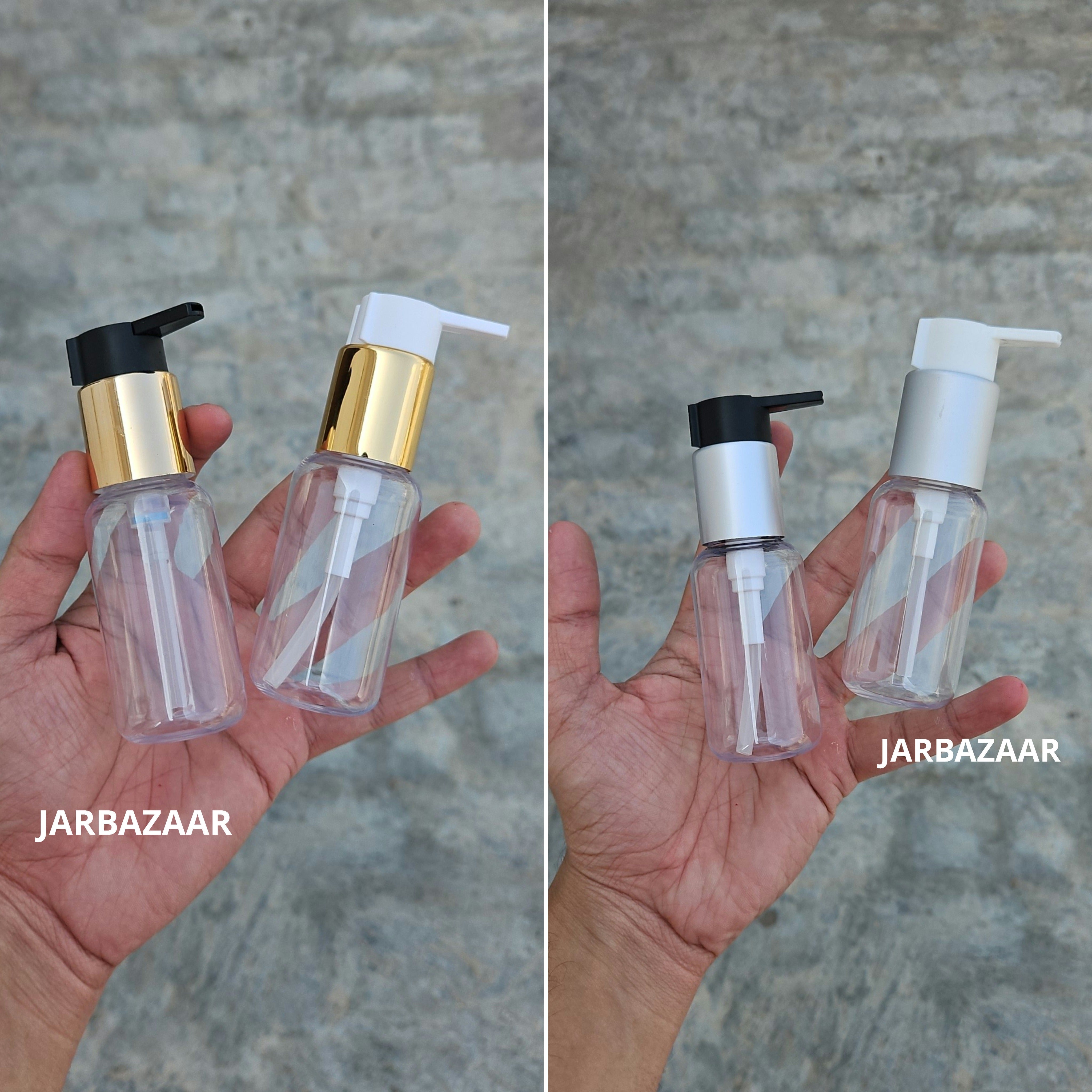50 Ml Boston Transparent Pet Bottles [ With Fancy Clip Lock Dispenser Pumps ] - all variants