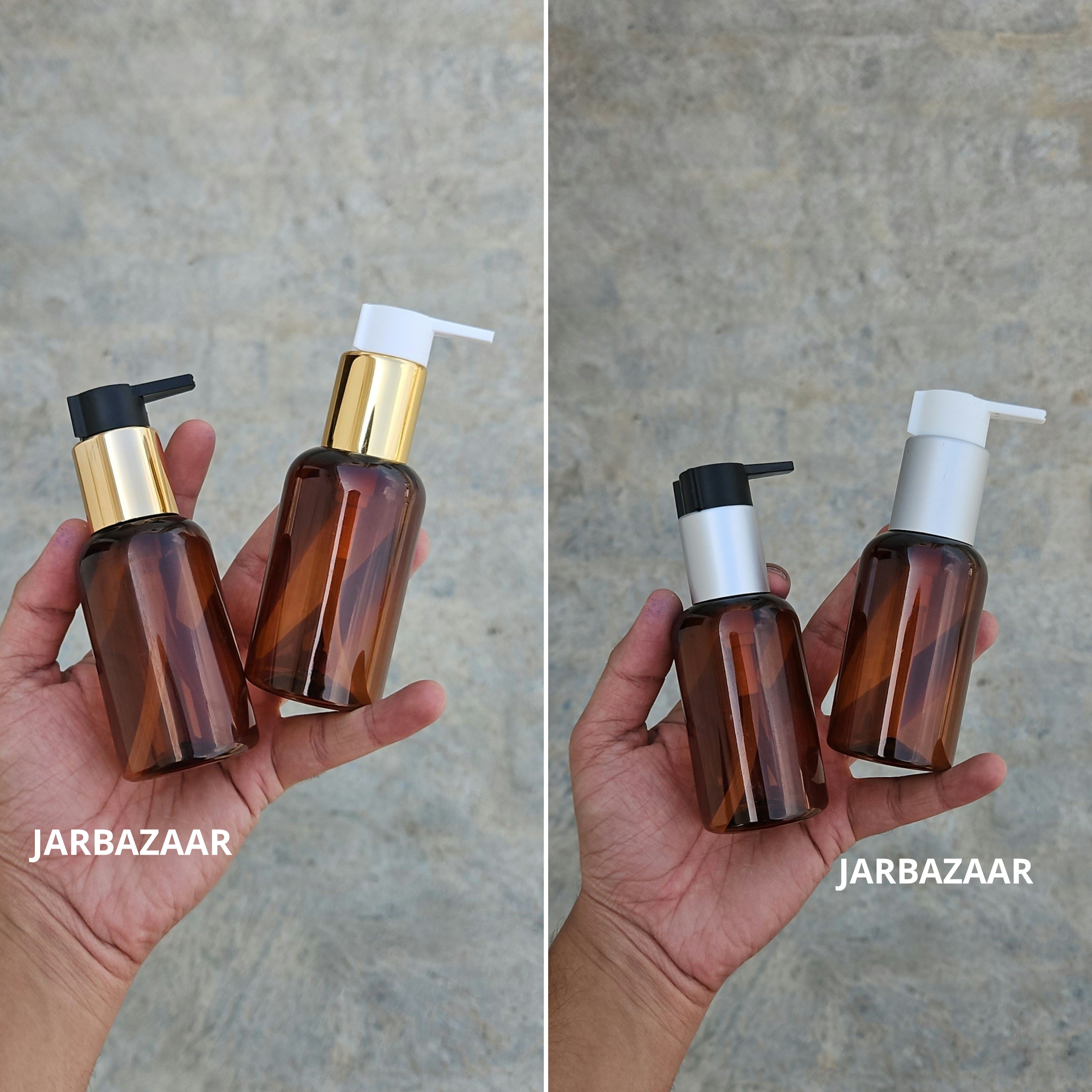 100 Ml Boston Amber Pet Bottles [ With Fancy Clip Lock Dispenser Pumps ] - all variants