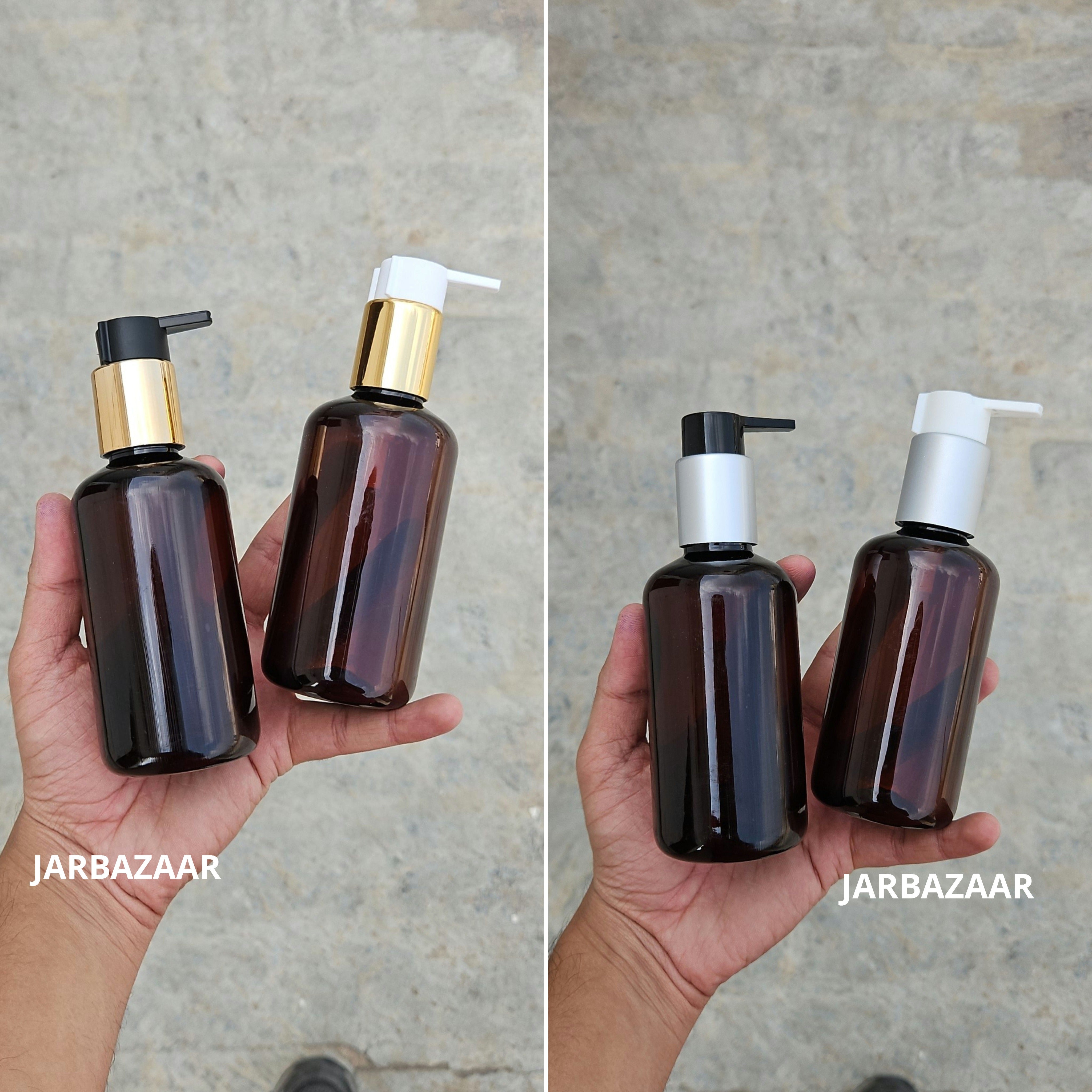 200 Ml Boston Amber Pet Bottles [ With Fancy Clip Lock Dispenser Pumps ] - all variants