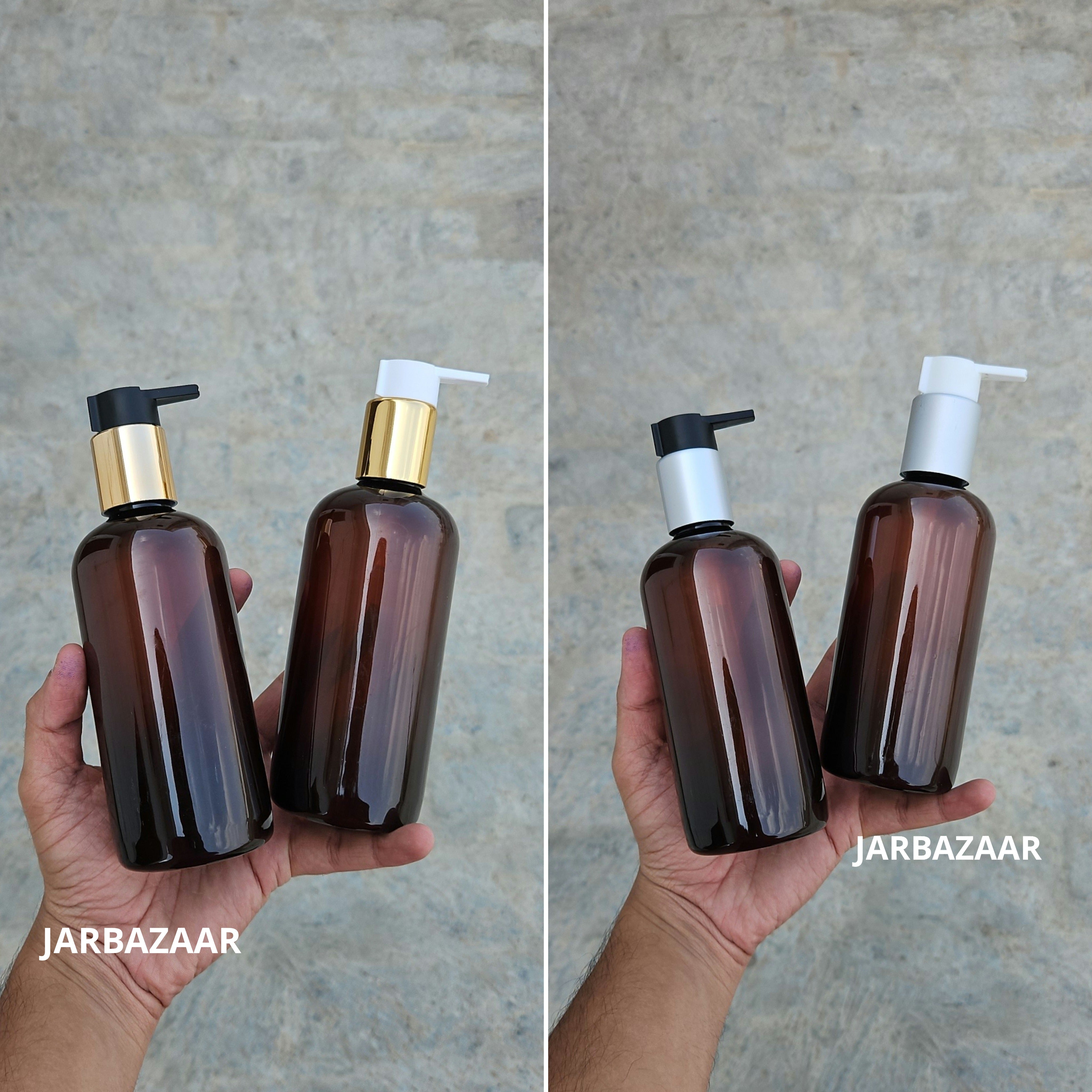 300 Ml Boston Amber Pet Bottles [ With Fancy Clip Lock Dispenser Pumps ] - all variants
